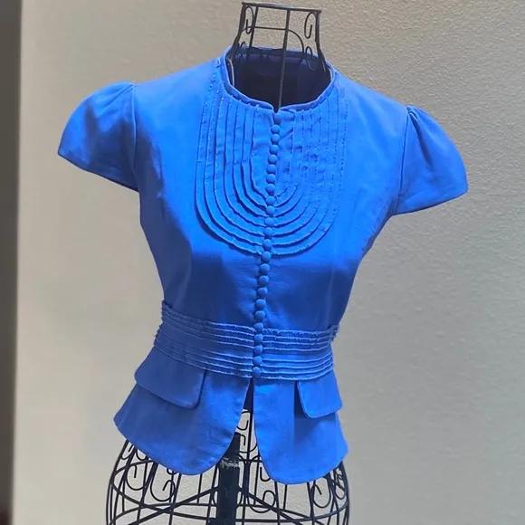 🪻 NWOT BCBG Max Azria Blue Cap Sleeve Button Front Blazer | XS