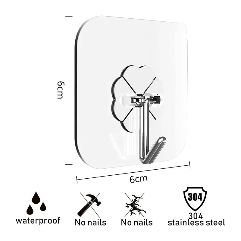 10-PackTransparent Stainless Steel Self Adhesive Hooks Key Storage Hangers for Kitchen Bathroom Door Wall Multi-Function Strong Hooks