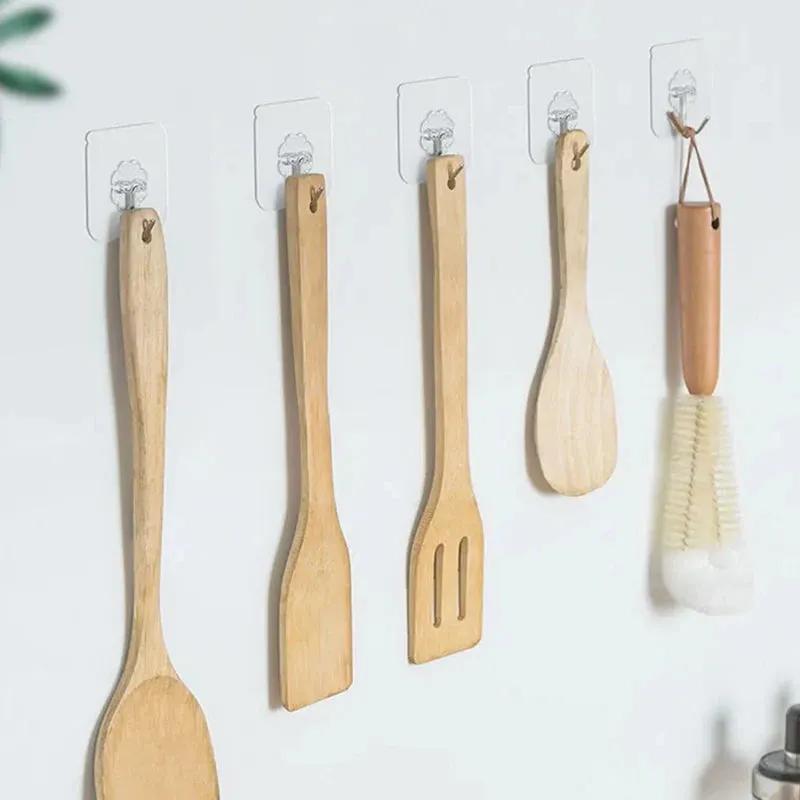 10-PackTransparent Stainless Steel Self Adhesive Hooks Key Storage Hangers for Kitchen Bathroom Door Wall Multi-Function Strong Hooks