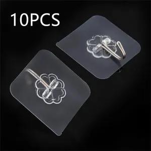 10-PackTransparent Stainless Steel Self Adhesive Hooks Key Storage Hangers for Kitchen Bathroom Door Wall Multi-Function Strong Hooks