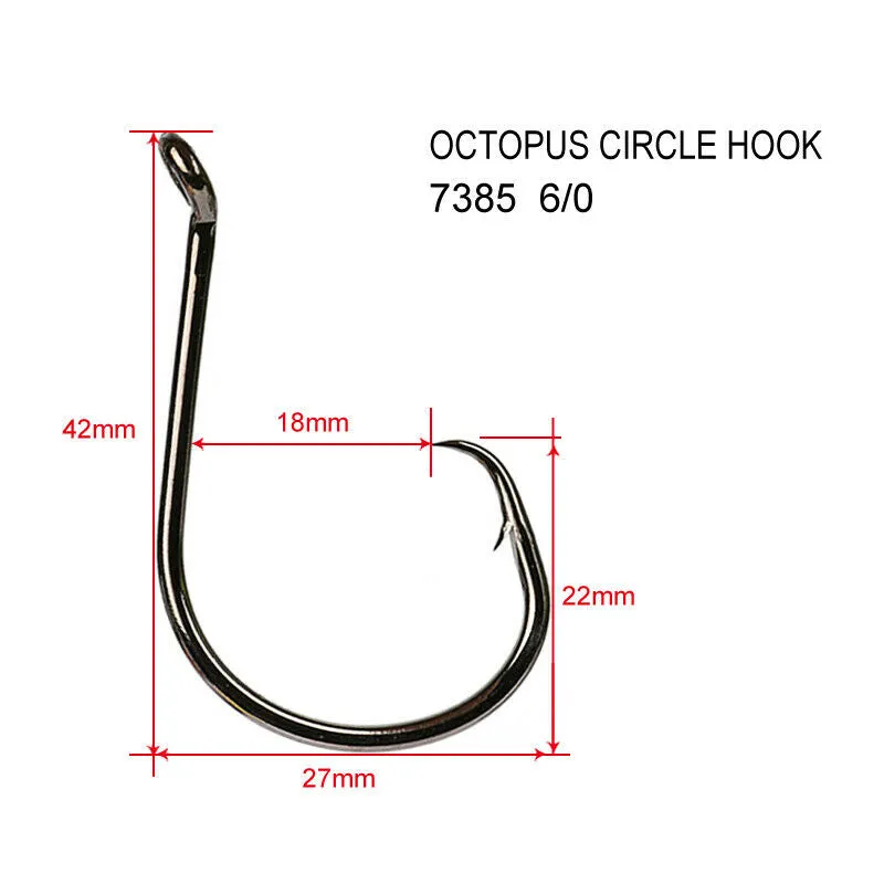 100 X 6/0 Chemically Sharpened Octopus Circle Hook Fishing Tackle