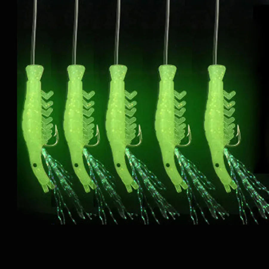 10x bags Soft Fishing Lure Rigs Luminous Shrimp prawn Bait Jigs