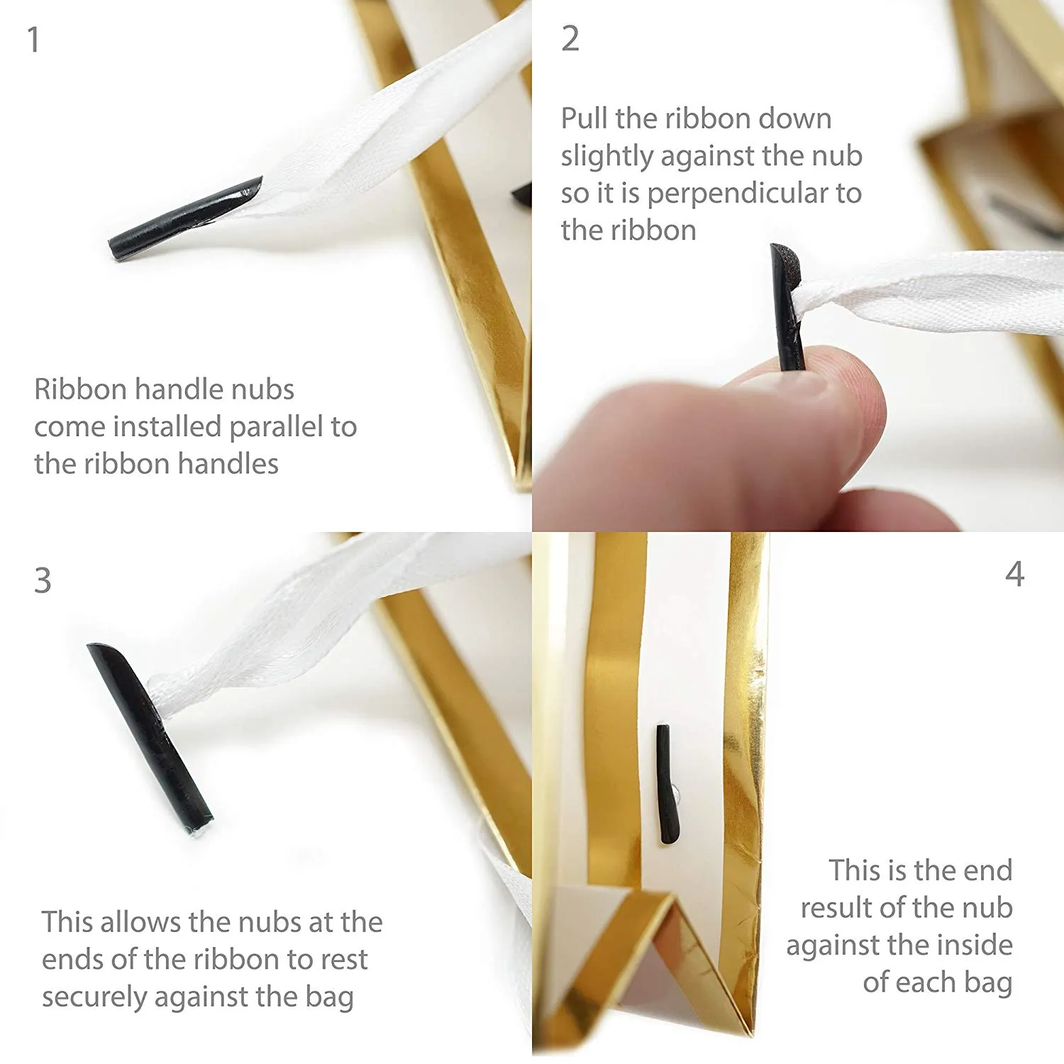 12 Gold Foil Paper Gift Bags with Tissue Paper Satin Ribbon Handles