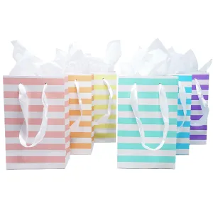 12 Unicorn Pastel Rainbow Paper Gift Bags with Tissue Paper Satin Ribbon Handles