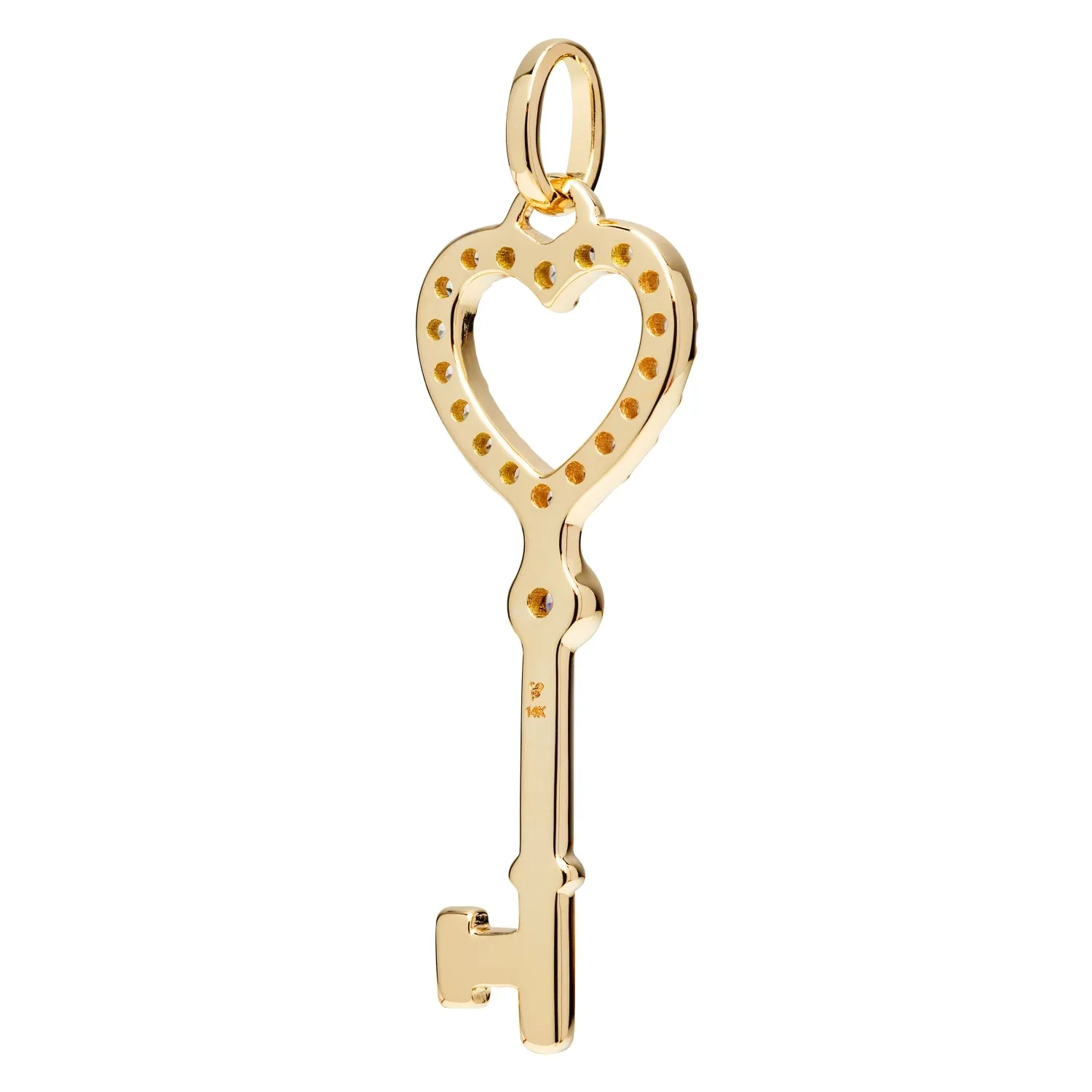 14K Solid Yellow Gold Key to my Heart Pendant | Pave Round Cut Cubic Zirconia Pendant | .20 CTW | Pendant Only | With Gift Box
