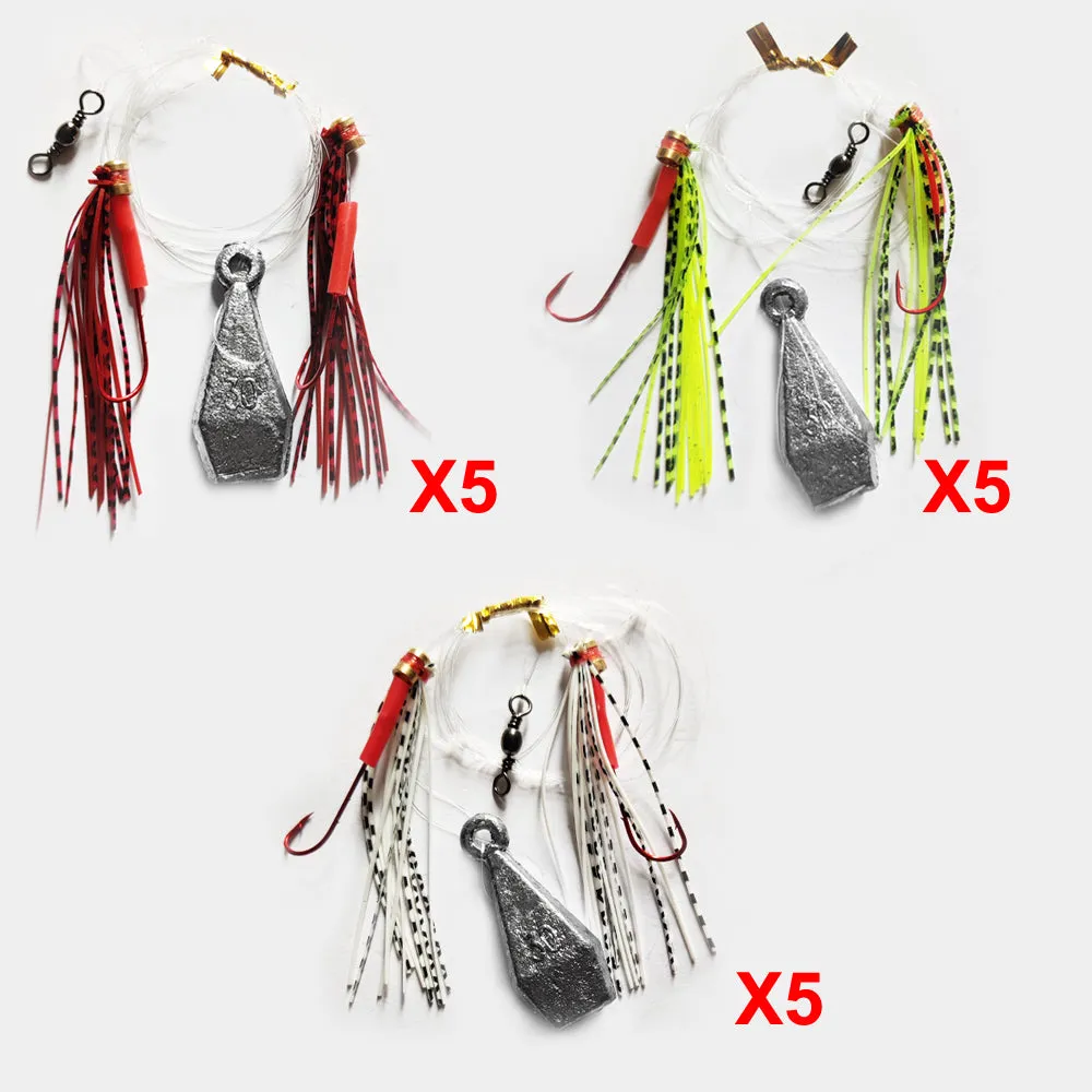 15X Custom Designed Tangle Free Skirt Flasher Whiting Rigs Hook Size 6#