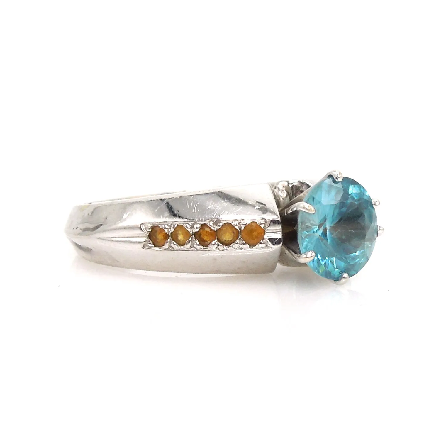 1.83 carat Blue Zircon with Tsavorite & Spessartine Garnet Ring in White Gold