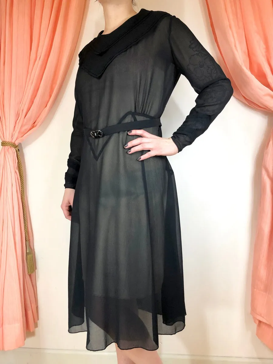 1920's Sheer Pieced Dress with Enamel Belt