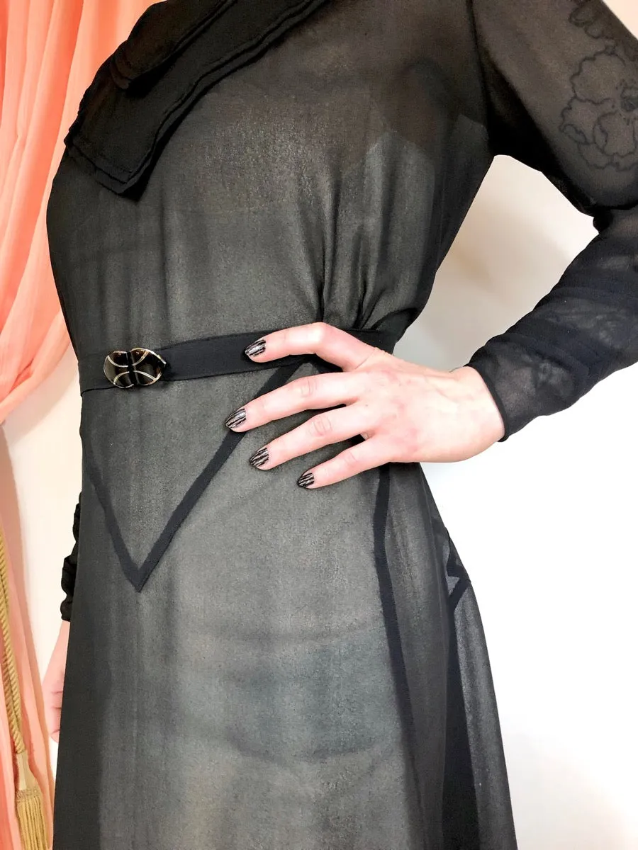 1920's Sheer Pieced Dress with Enamel Belt