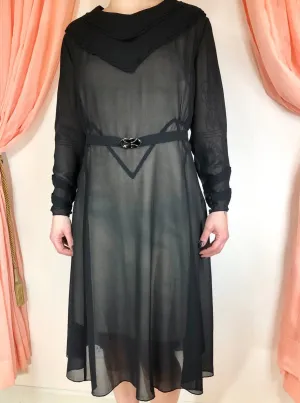 1920's Sheer Pieced Dress with Enamel Belt