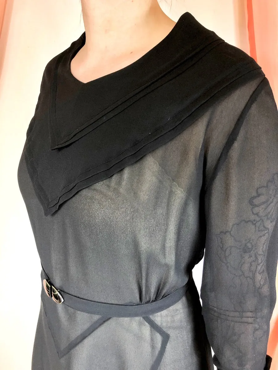 1920's Sheer Pieced Dress with Enamel Belt