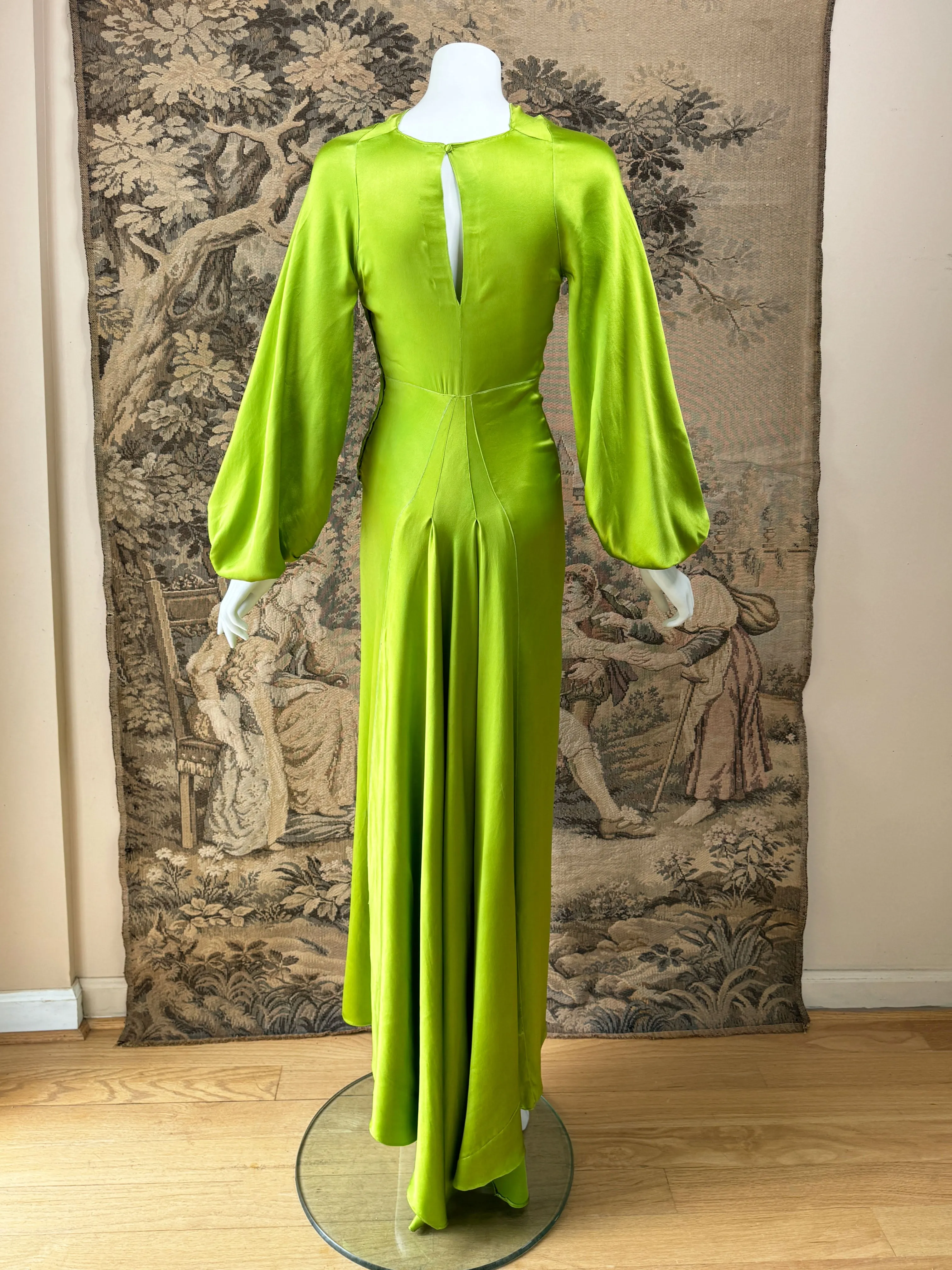 1930s Chartreuse Silk Gown