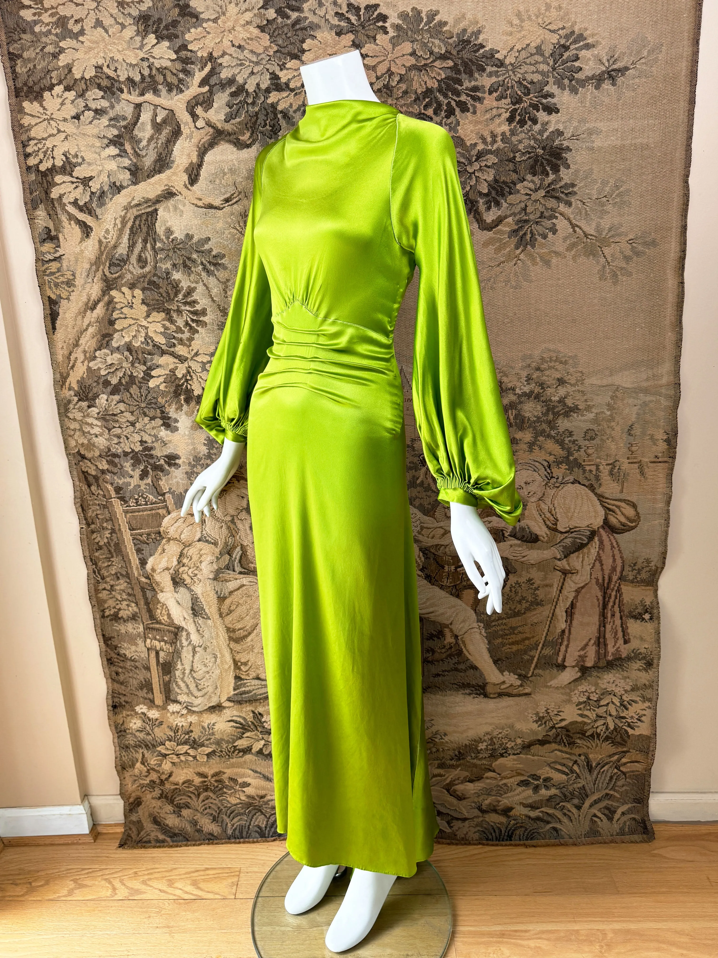 1930s Chartreuse Silk Gown