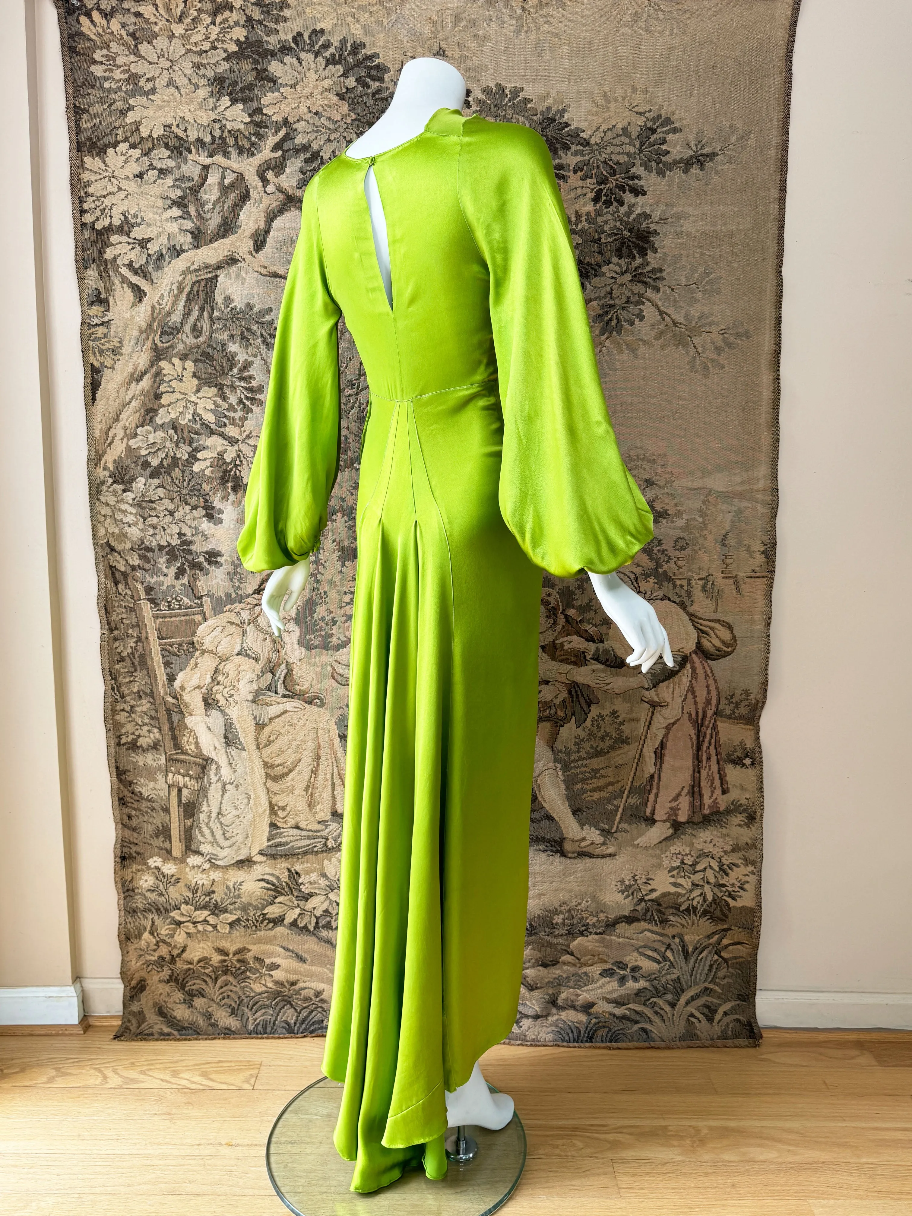 1930s Chartreuse Silk Gown
