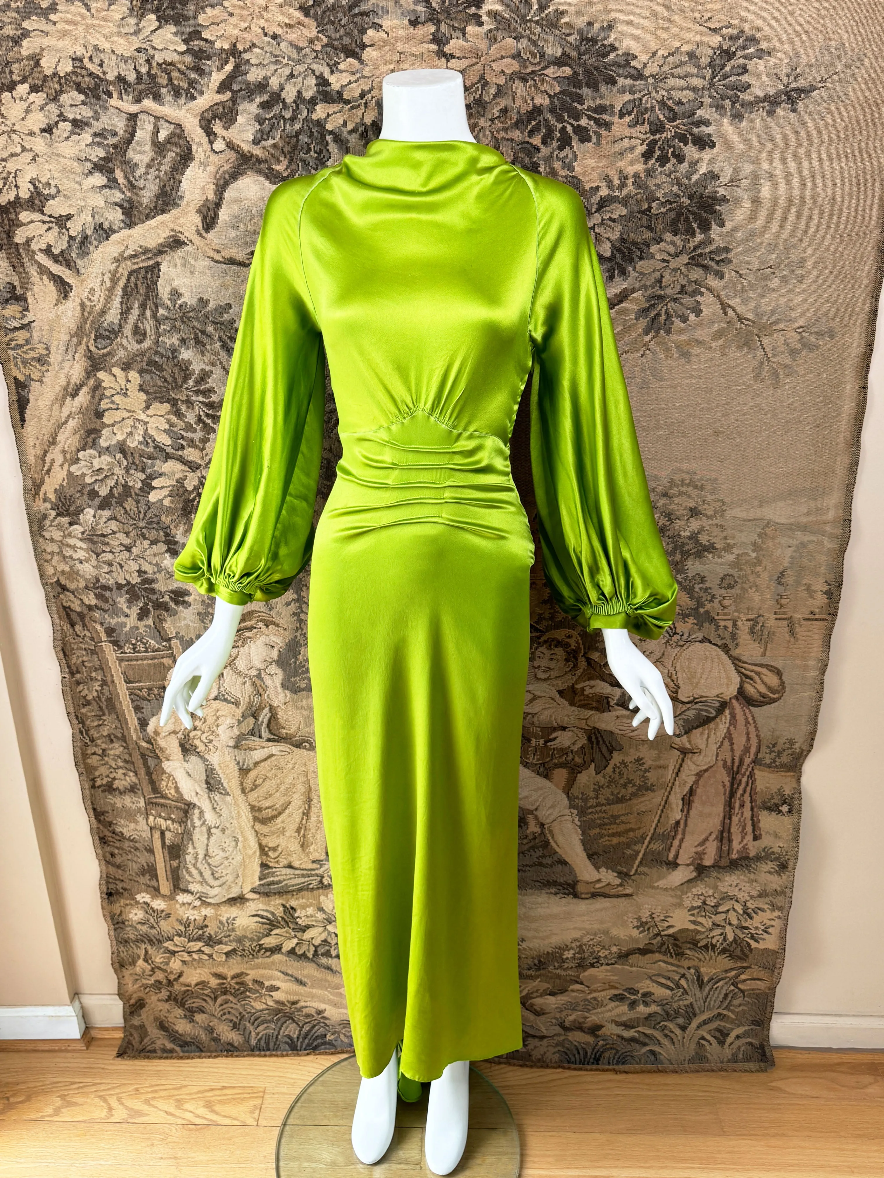 1930s Chartreuse Silk Gown