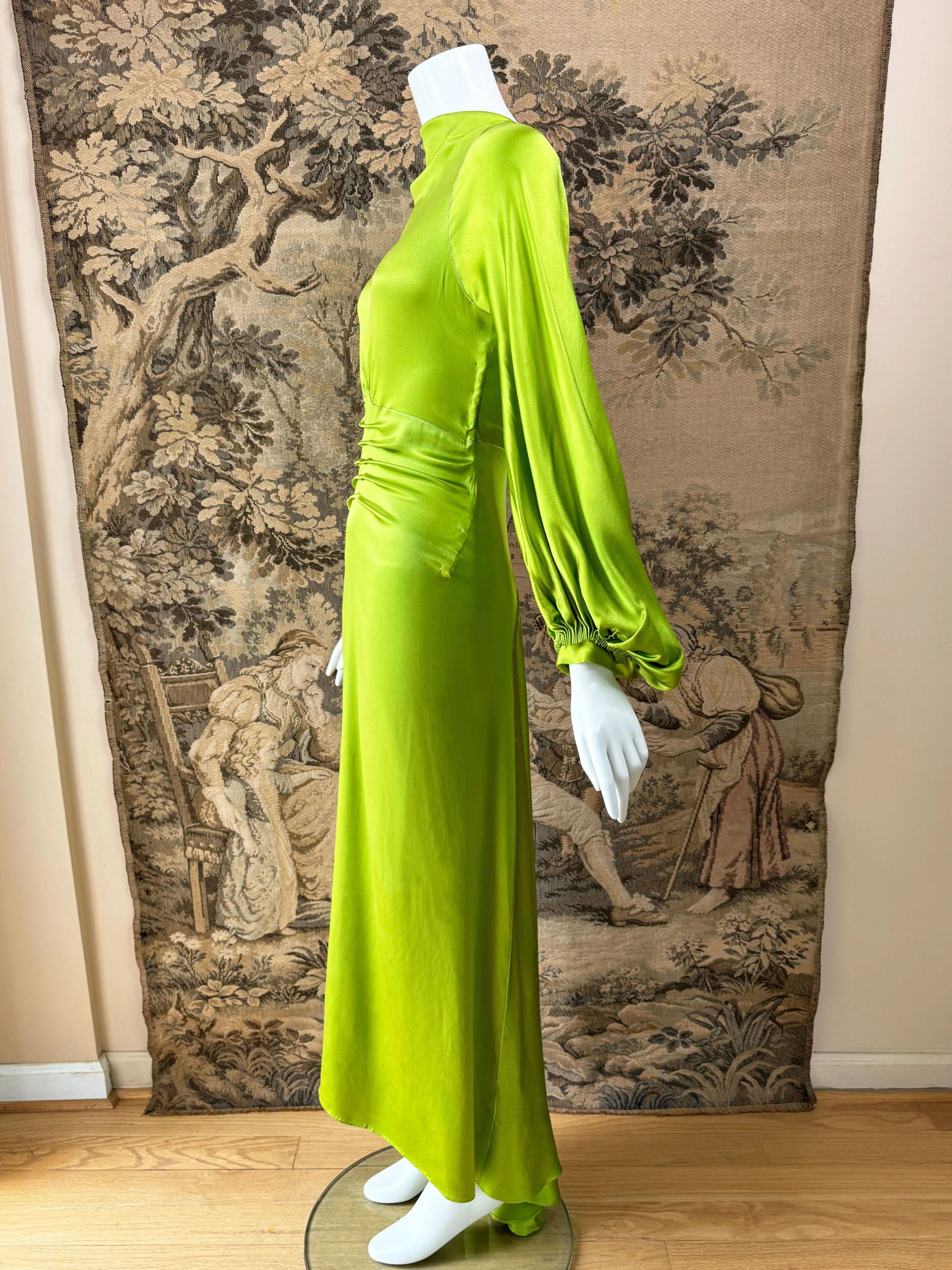 1930s Chartreuse Silk Gown
