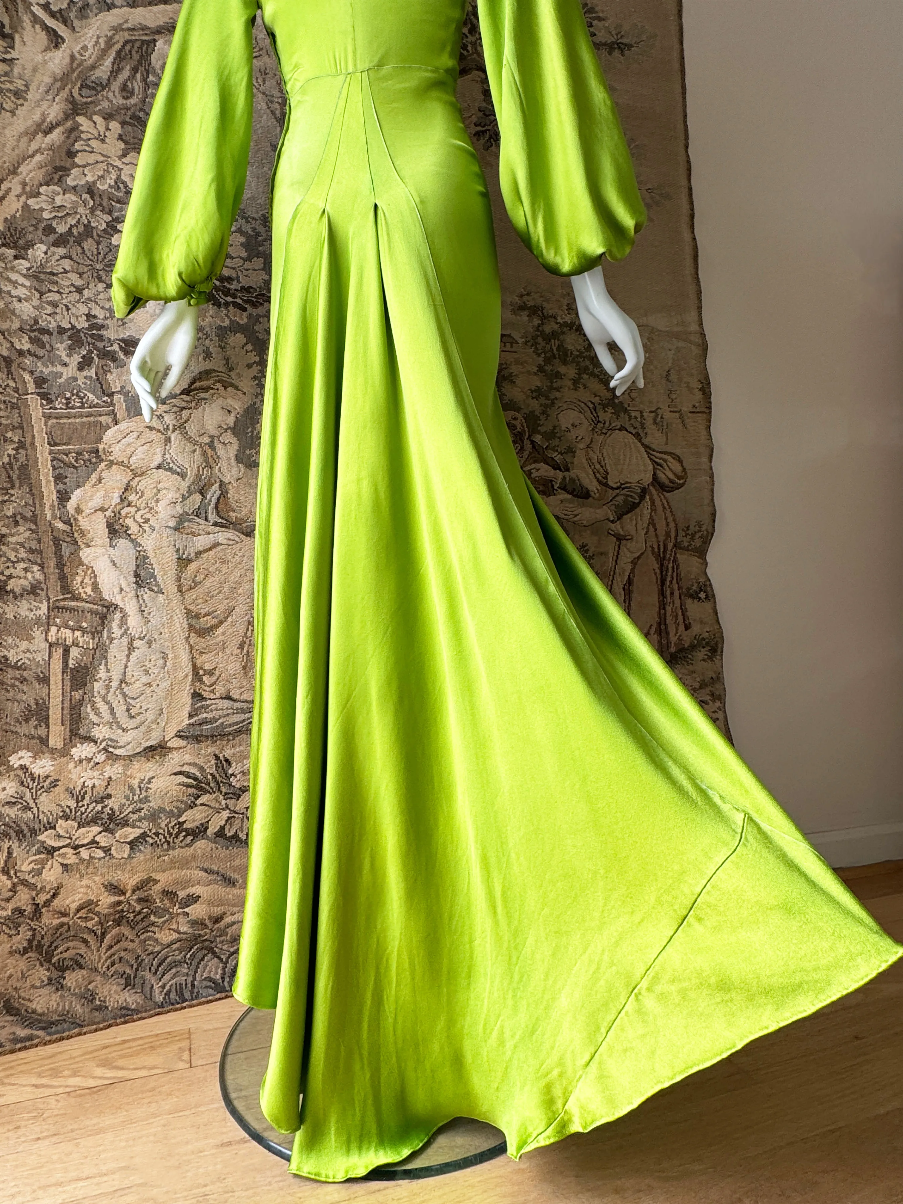1930s Chartreuse Silk Gown