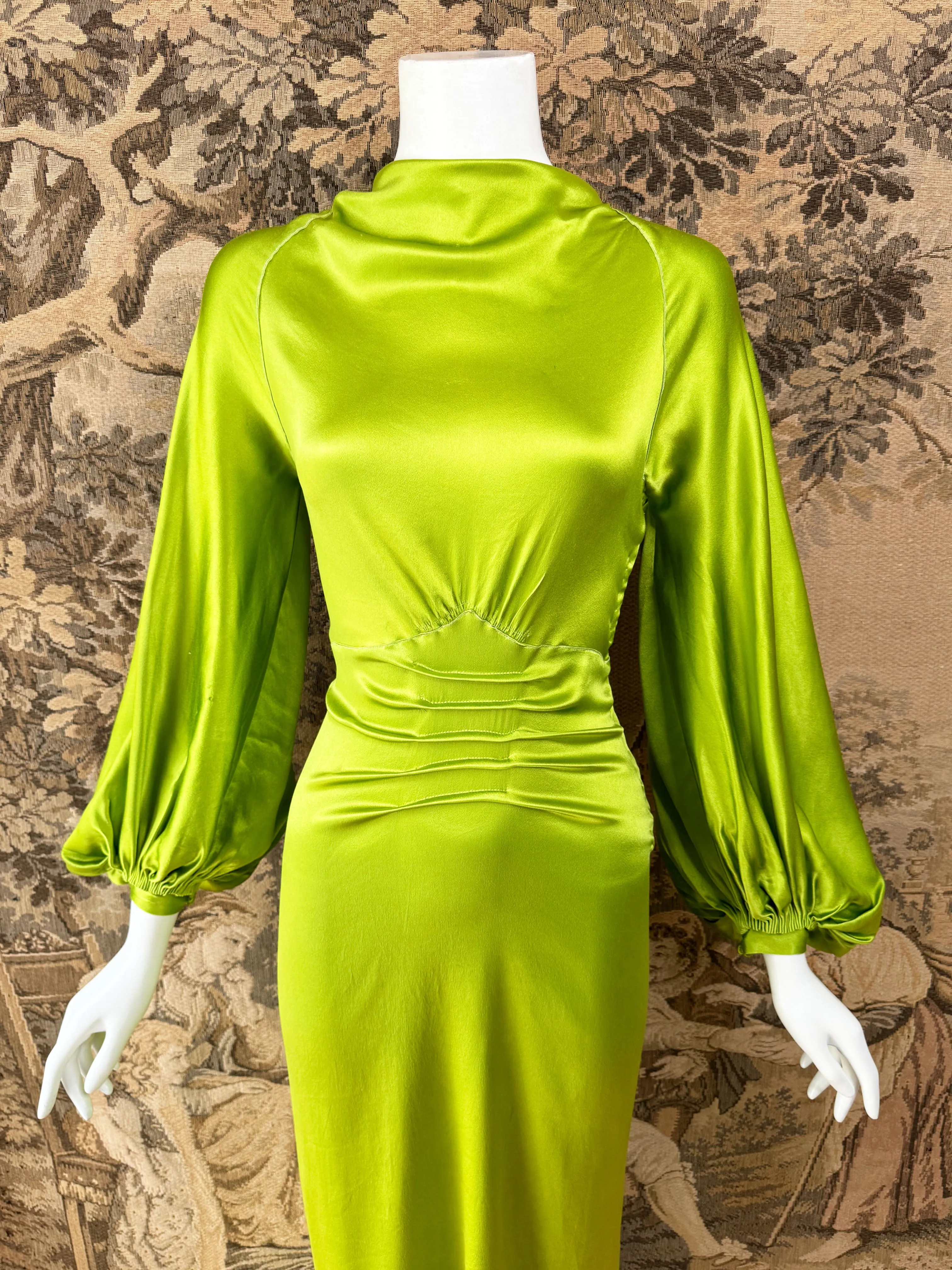 1930s Chartreuse Silk Gown