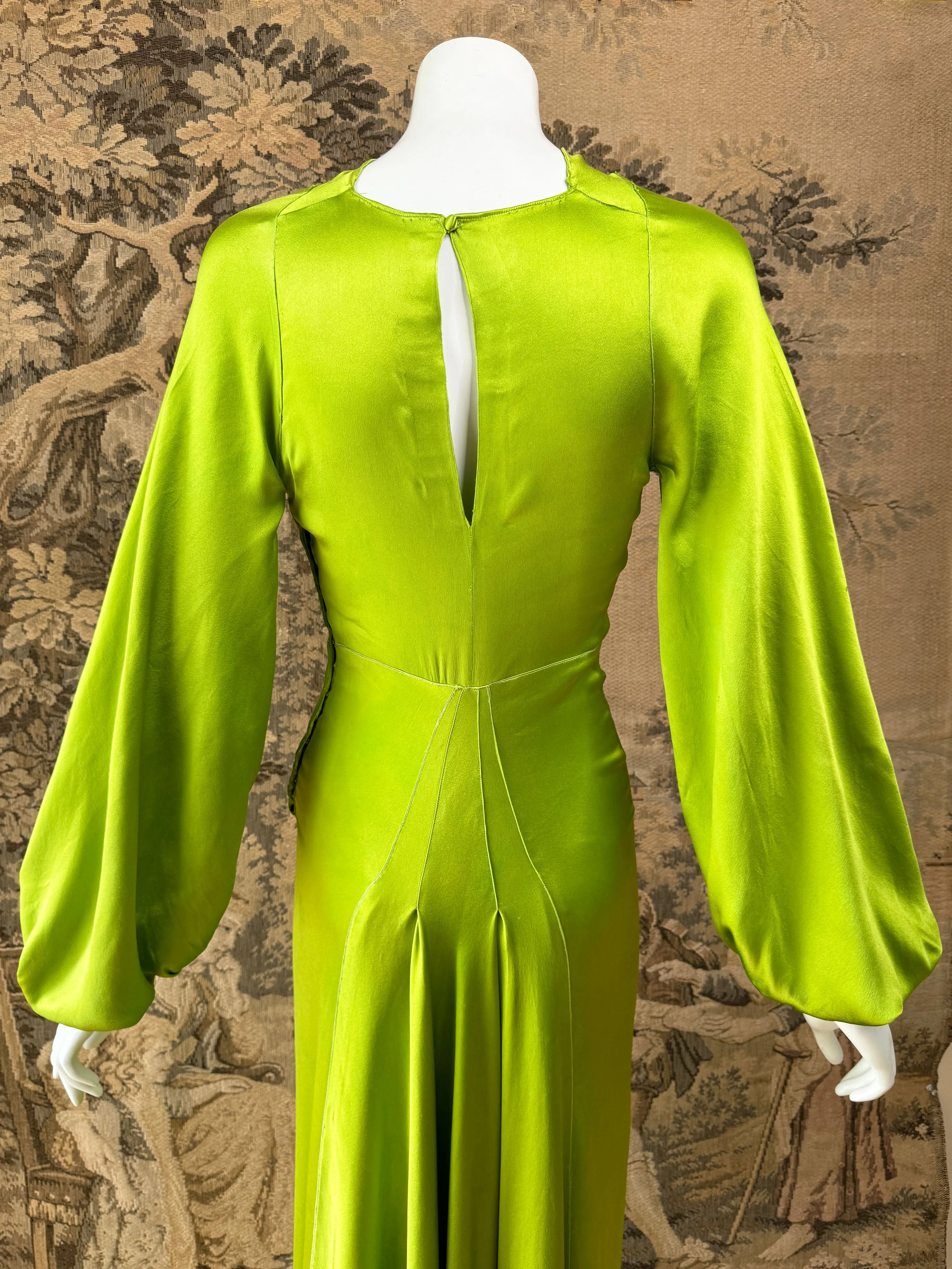 1930s Chartreuse Silk Gown
