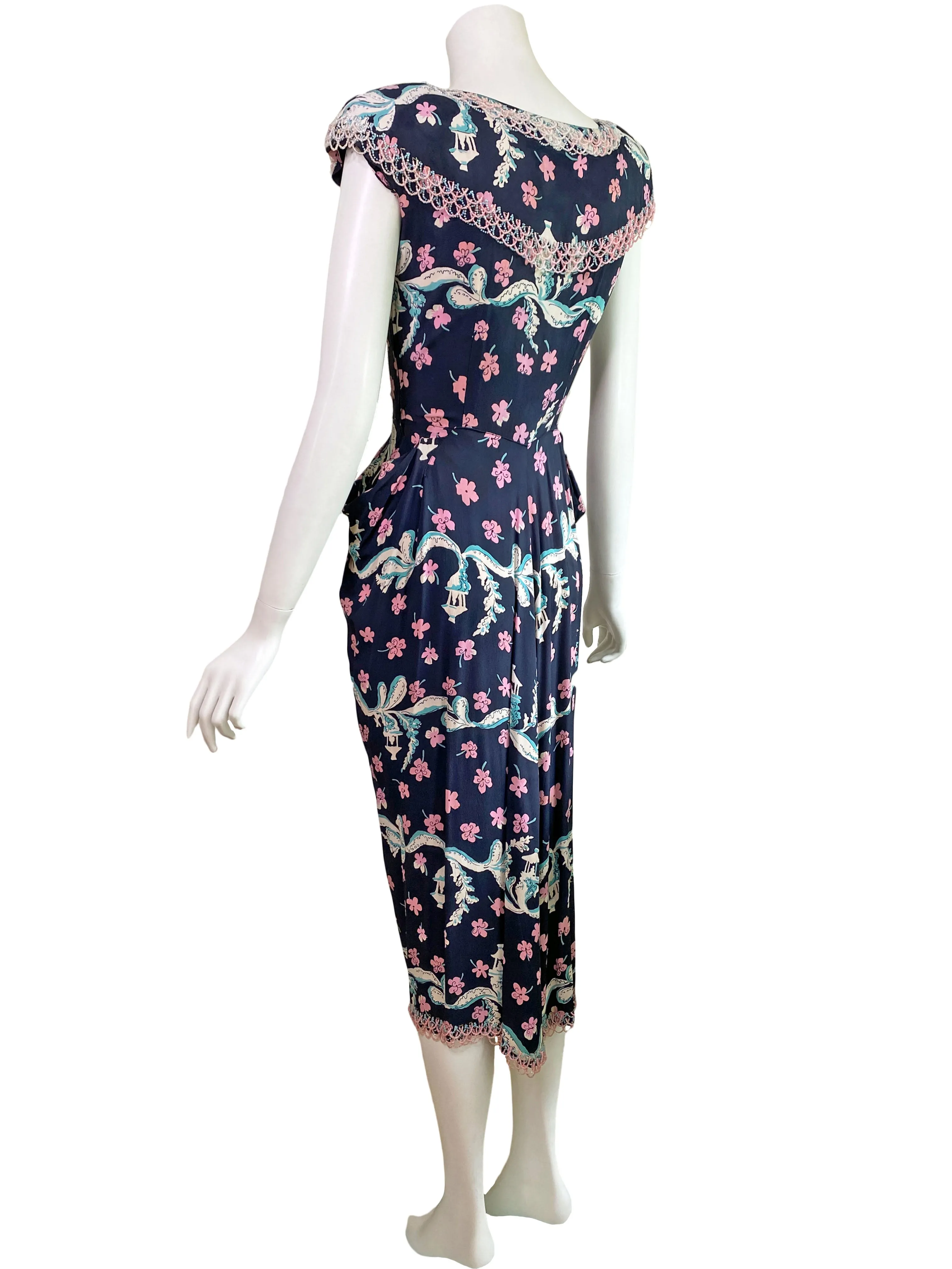 1940s Jo Copeland for Pat Tullo Sakura Print Dress
