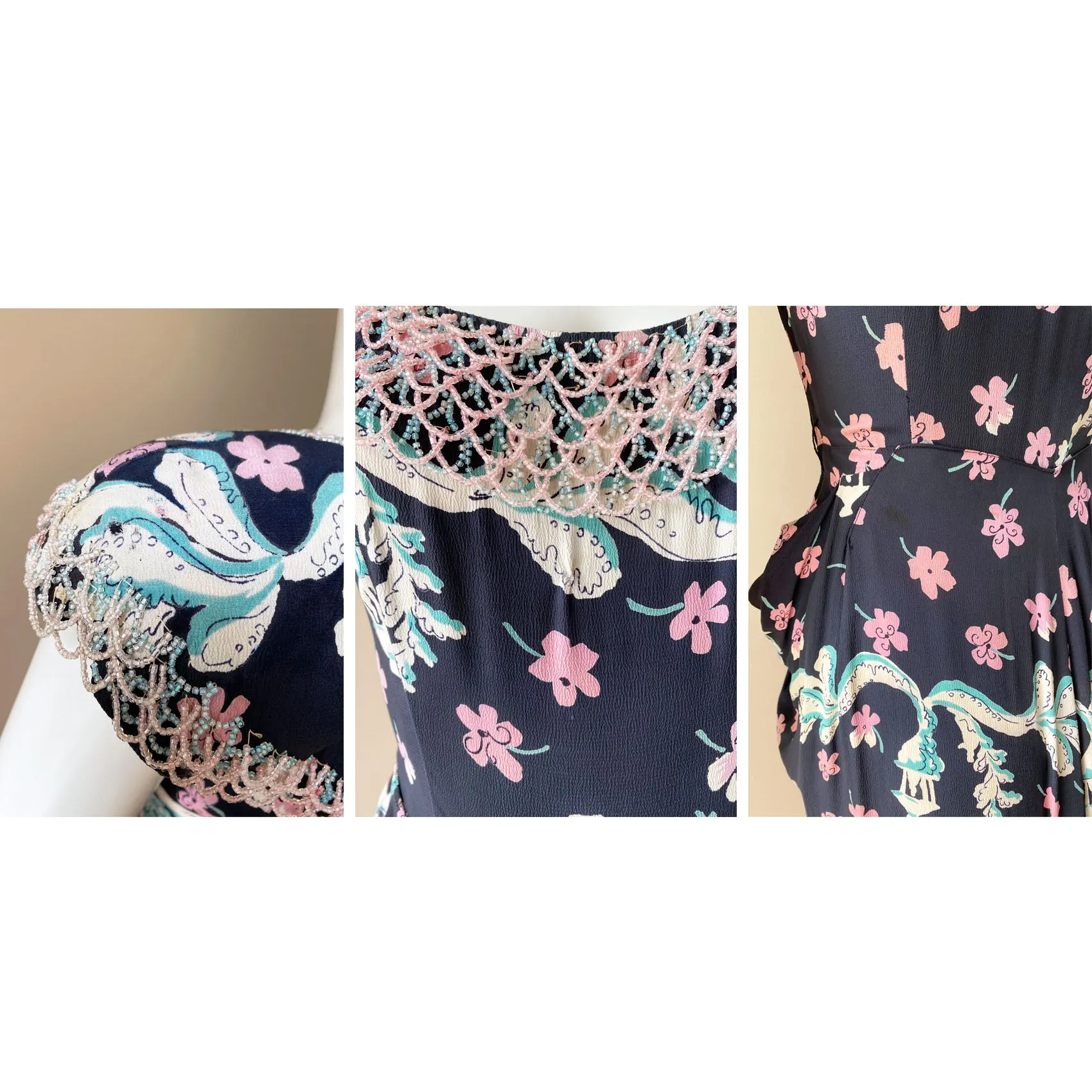 1940s Jo Copeland for Pat Tullo Sakura Print Dress