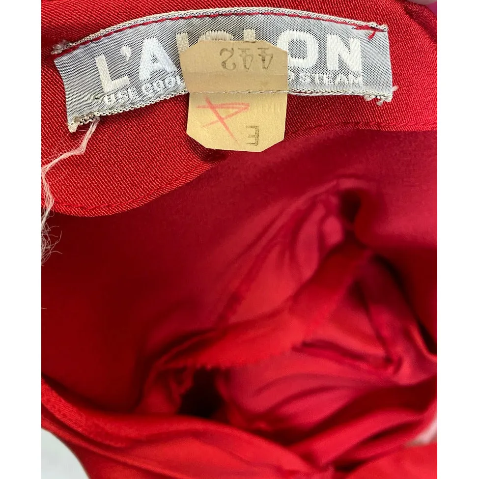 1940s Vintage Cocktail Dress Red L'Aiglon Wide Waist Sheer Skirt Sleek M