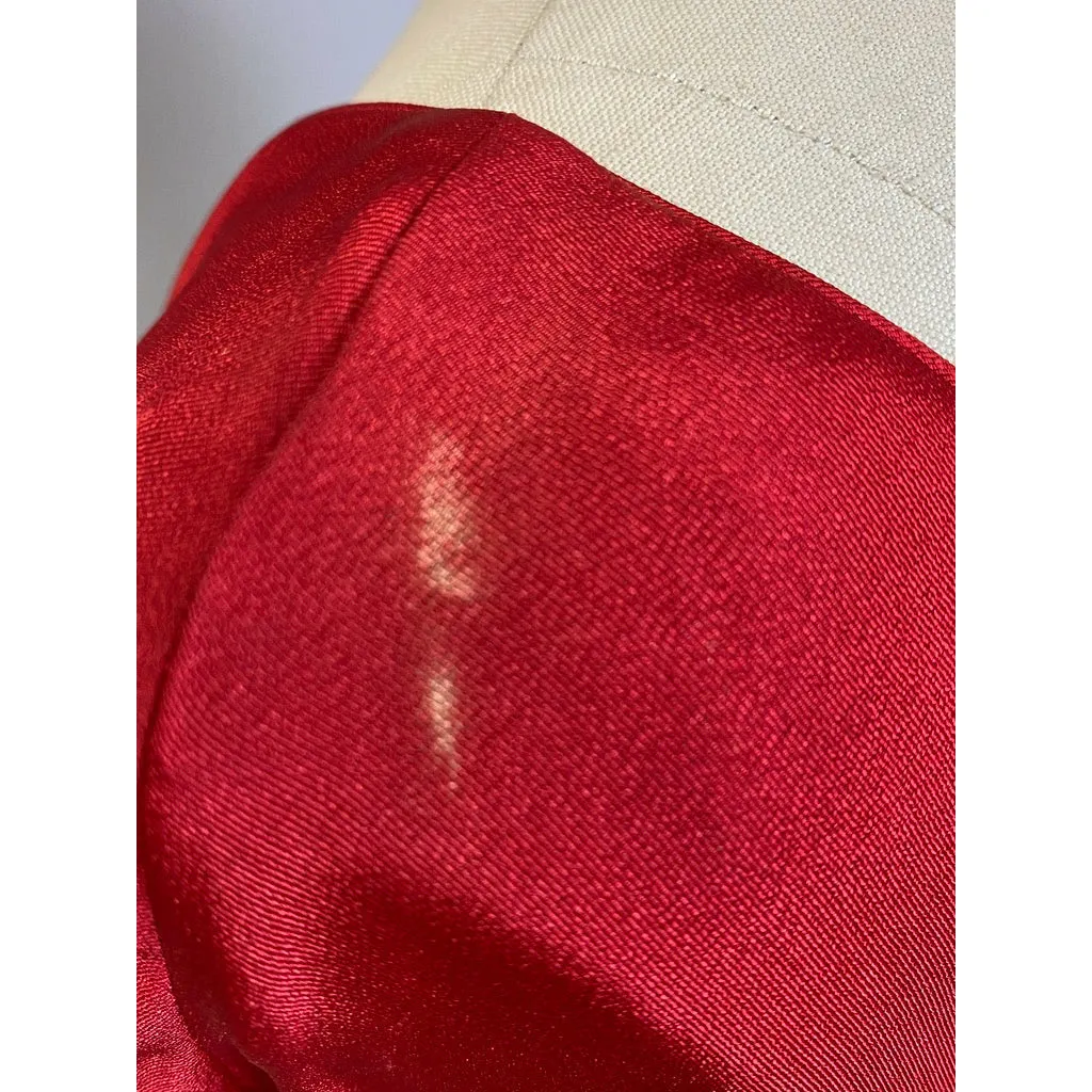 1940s Vintage Cocktail Dress Red L'Aiglon Wide Waist Sheer Skirt Sleek M