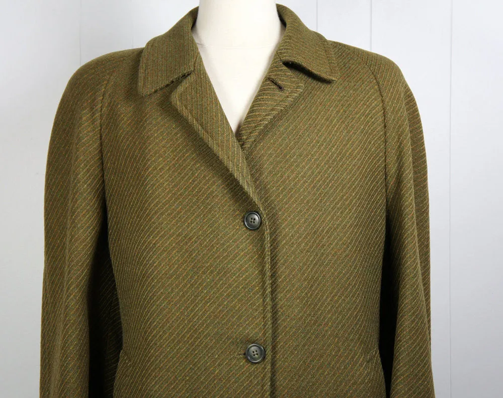 1950's Olive Green Wool Trench Coat - Size L