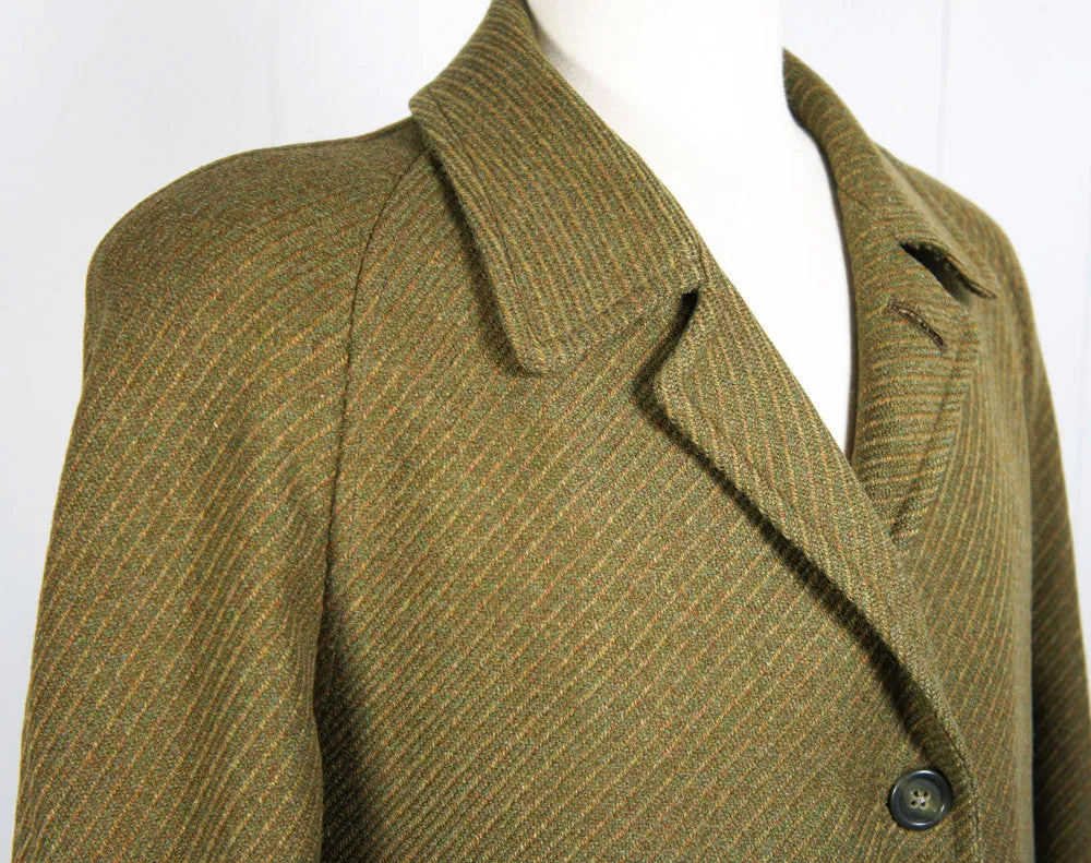 1950's Olive Green Wool Trench Coat - Size L