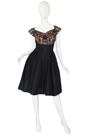 1950s Silk and Net Lace Beaded Cocktail Dress