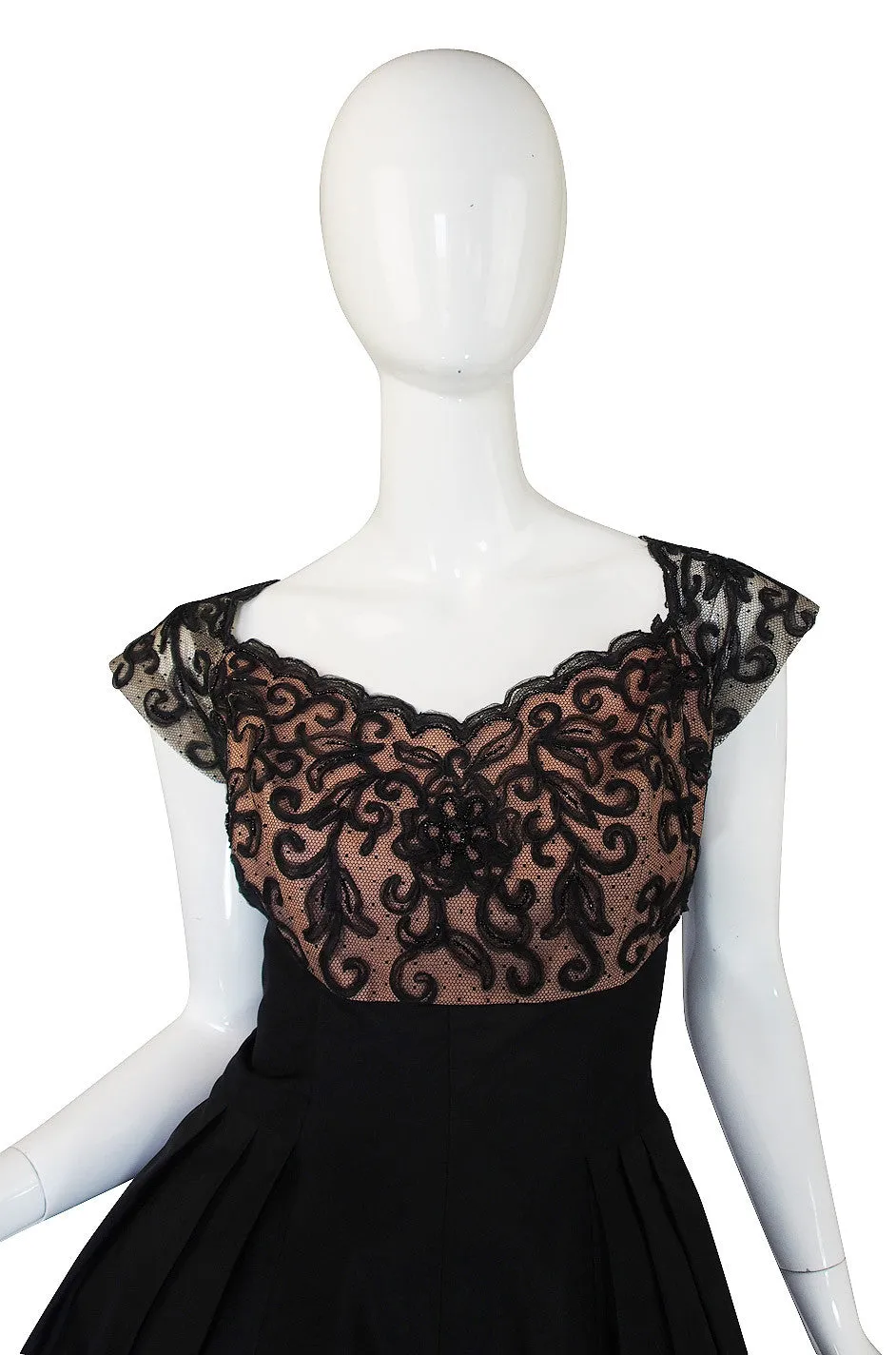1950s Silk and Net Lace Beaded Cocktail Dress