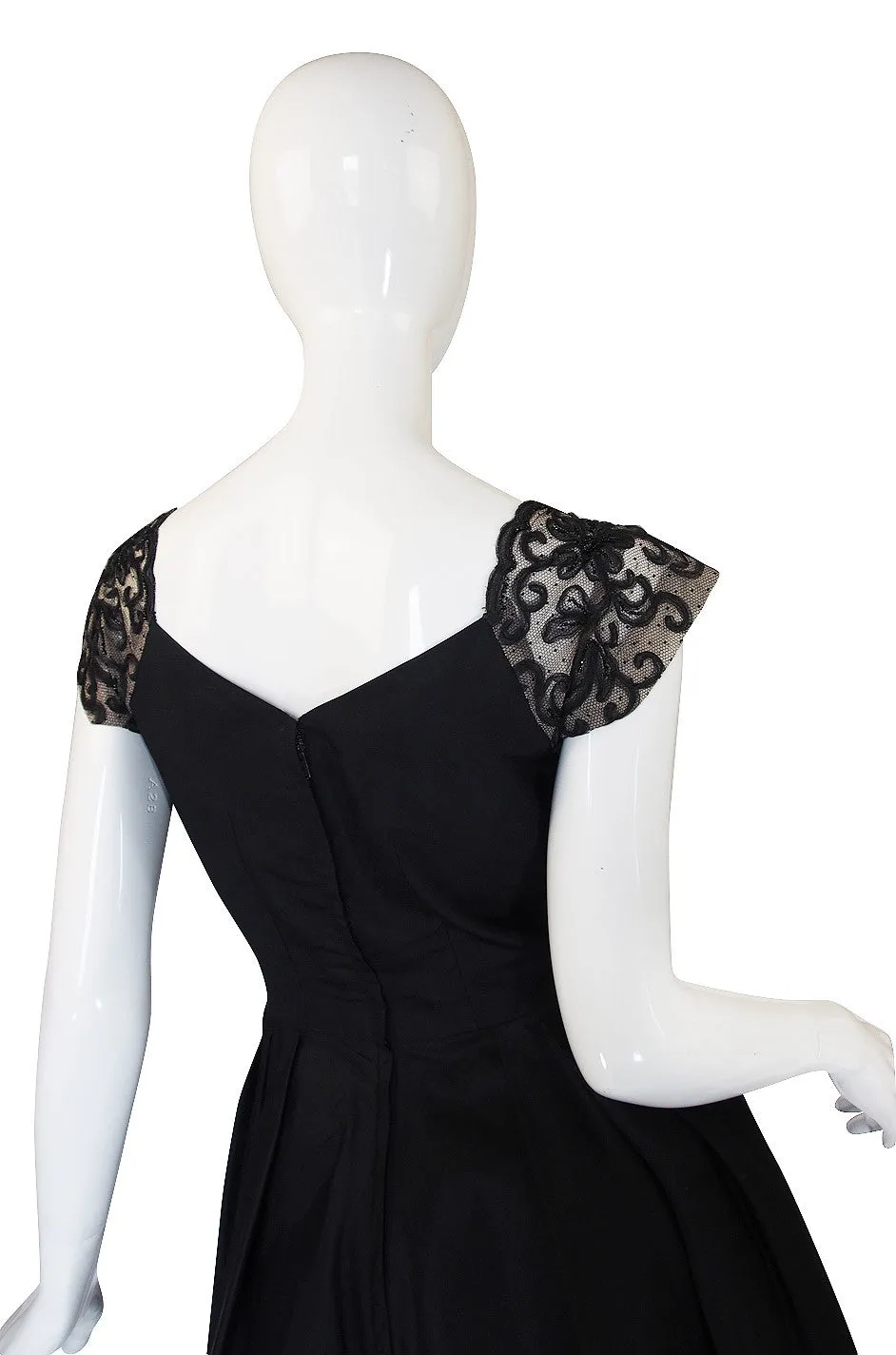 1950s Silk and Net Lace Beaded Cocktail Dress