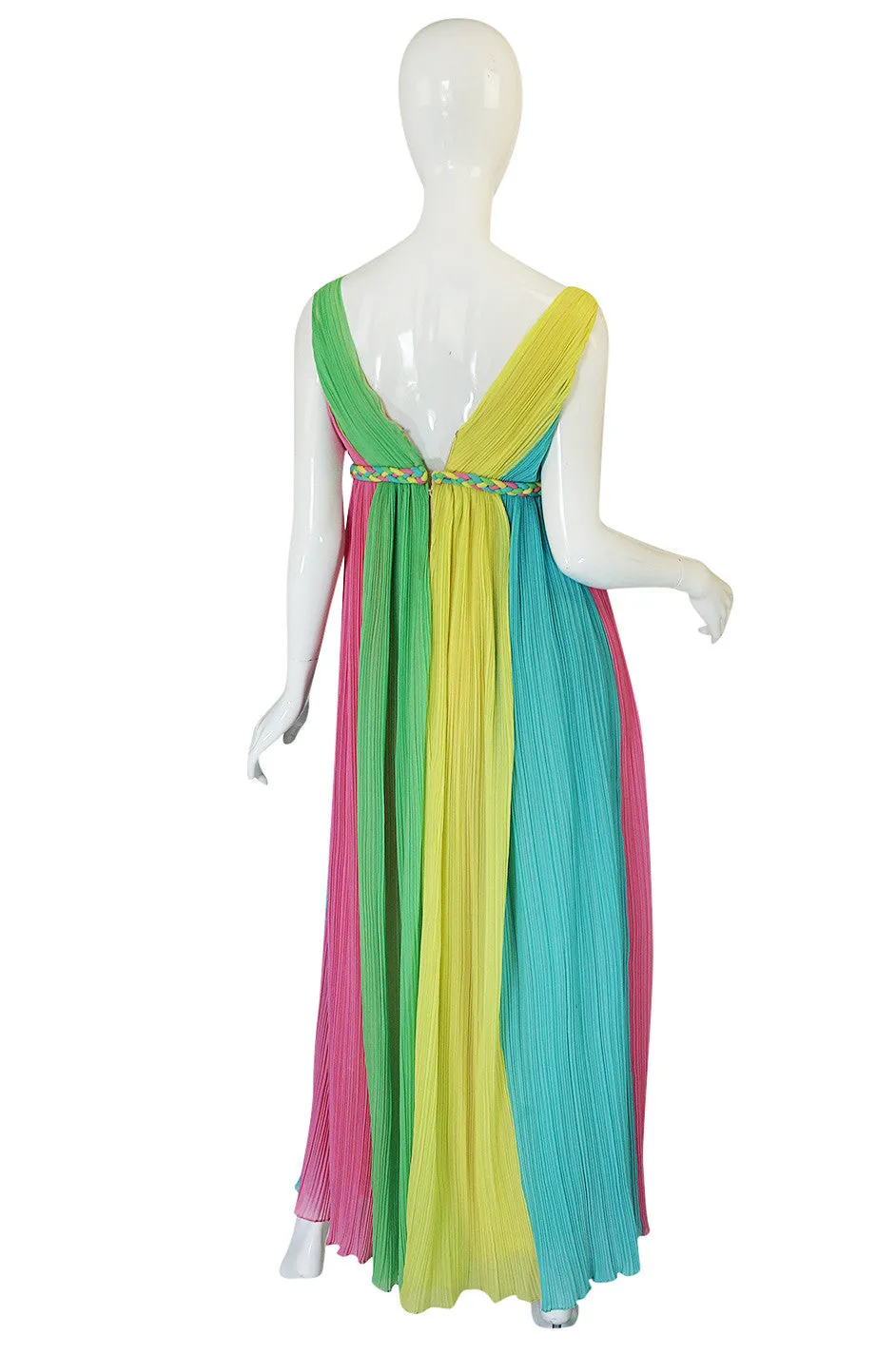 1960s Saks Sarafina Multi Color Pleated Chiffon Dress