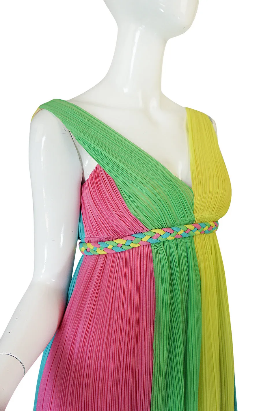 1960s Saks Sarafina Multi Color Pleated Chiffon Dress