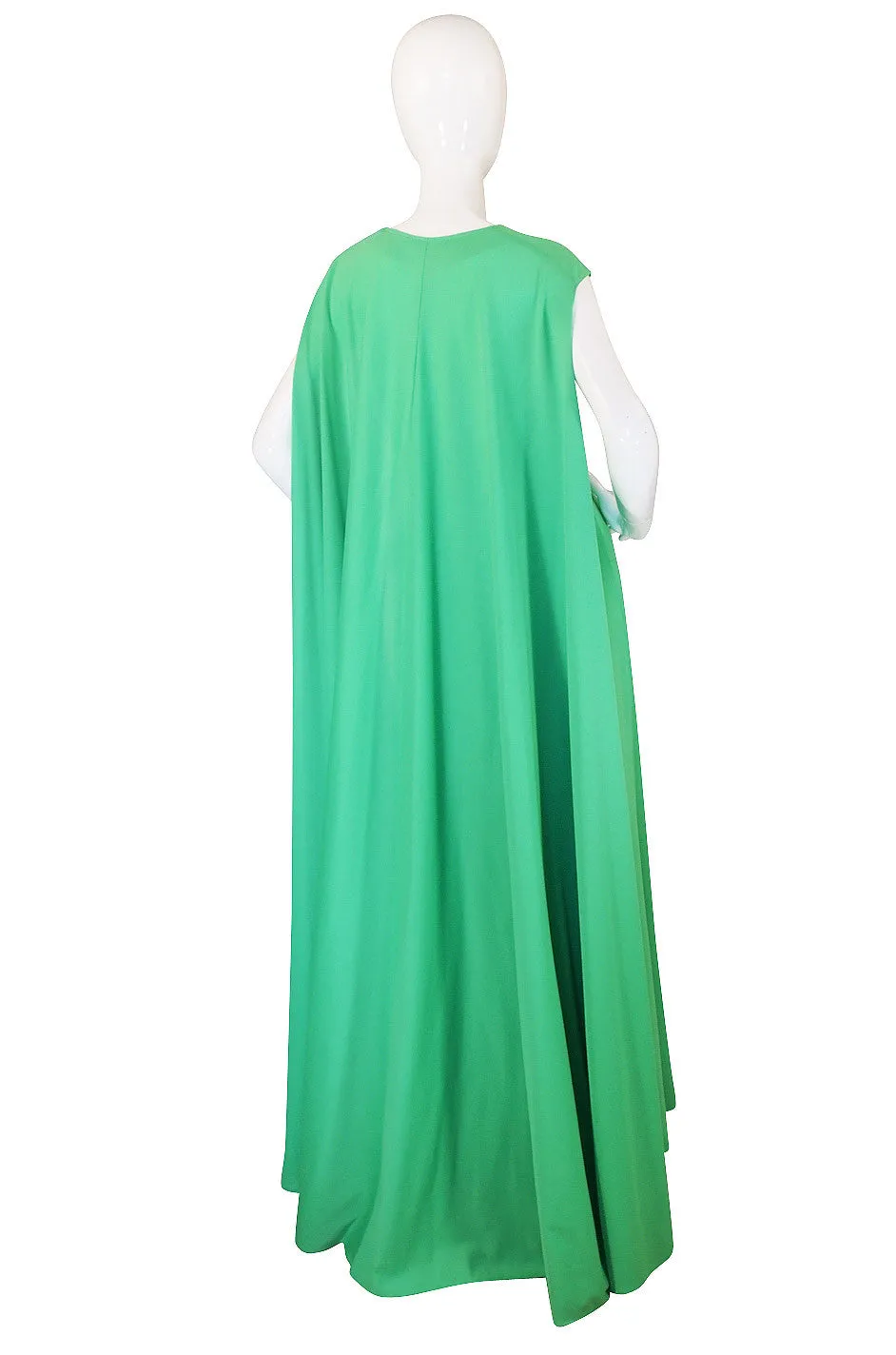 1970s Green Caped Jersey Maxi with Cut Out
