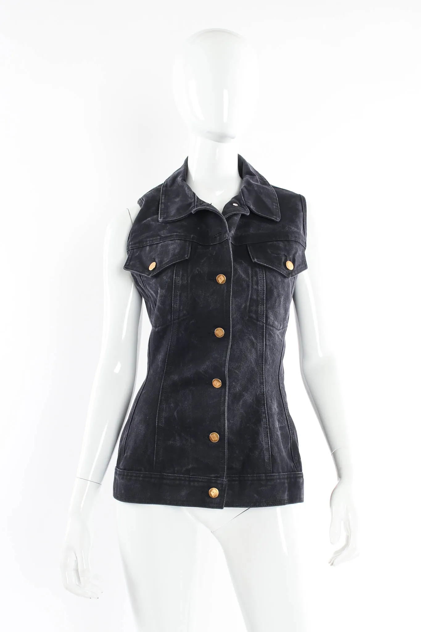 1990s Denim Lace-Up Vest