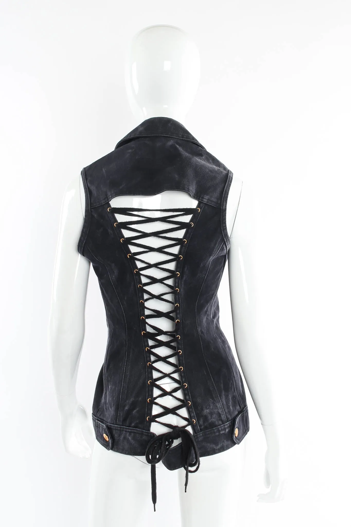 1990s Denim Lace-Up Vest