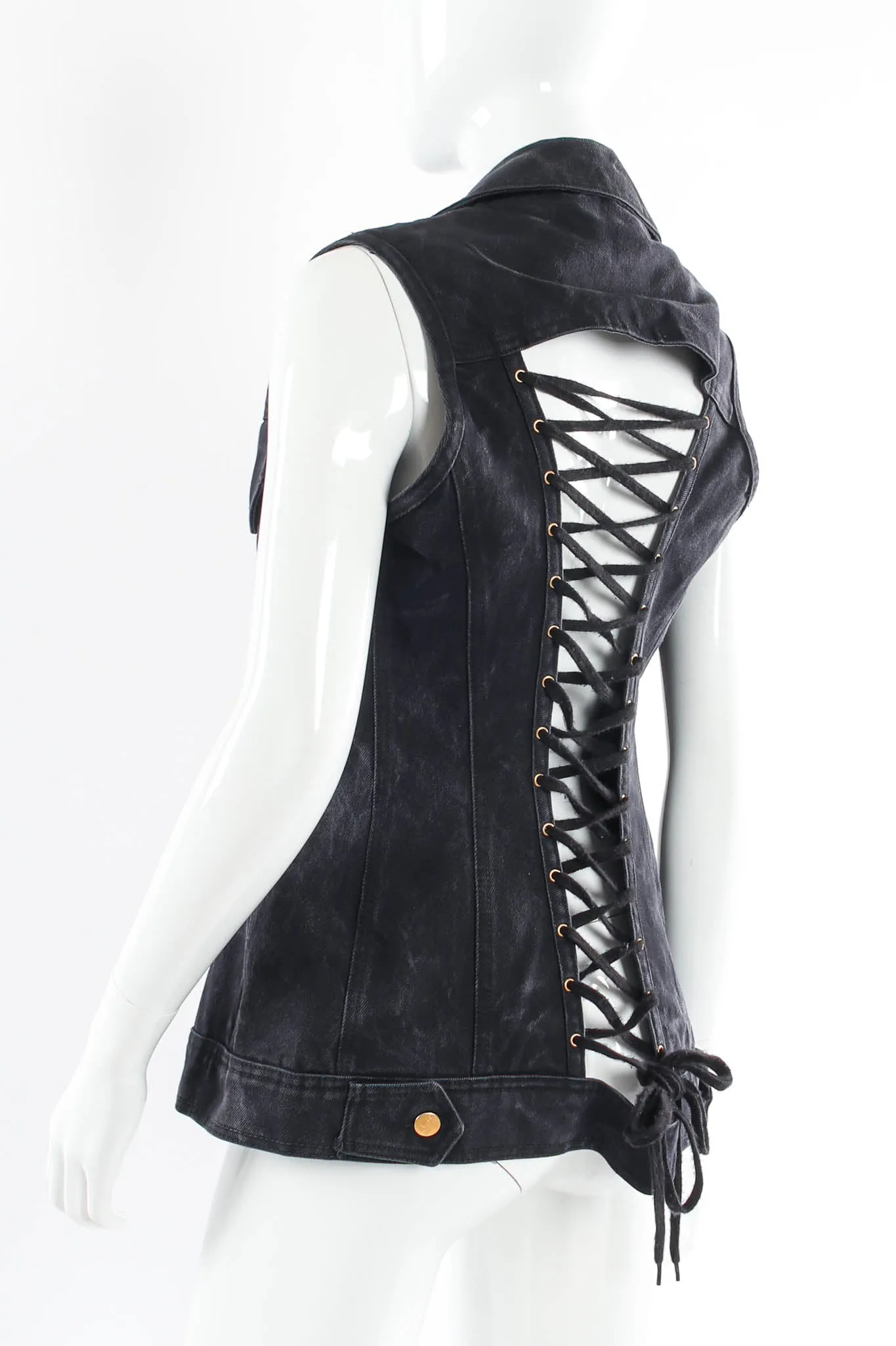 1990s Denim Lace-Up Vest