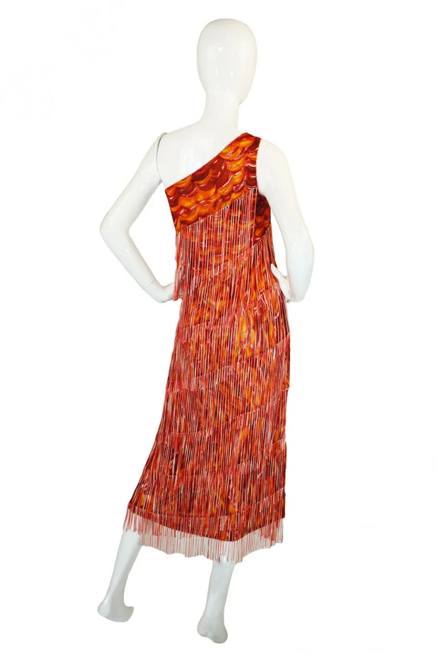 1990s Missoni One Shoulder Fringe Dress