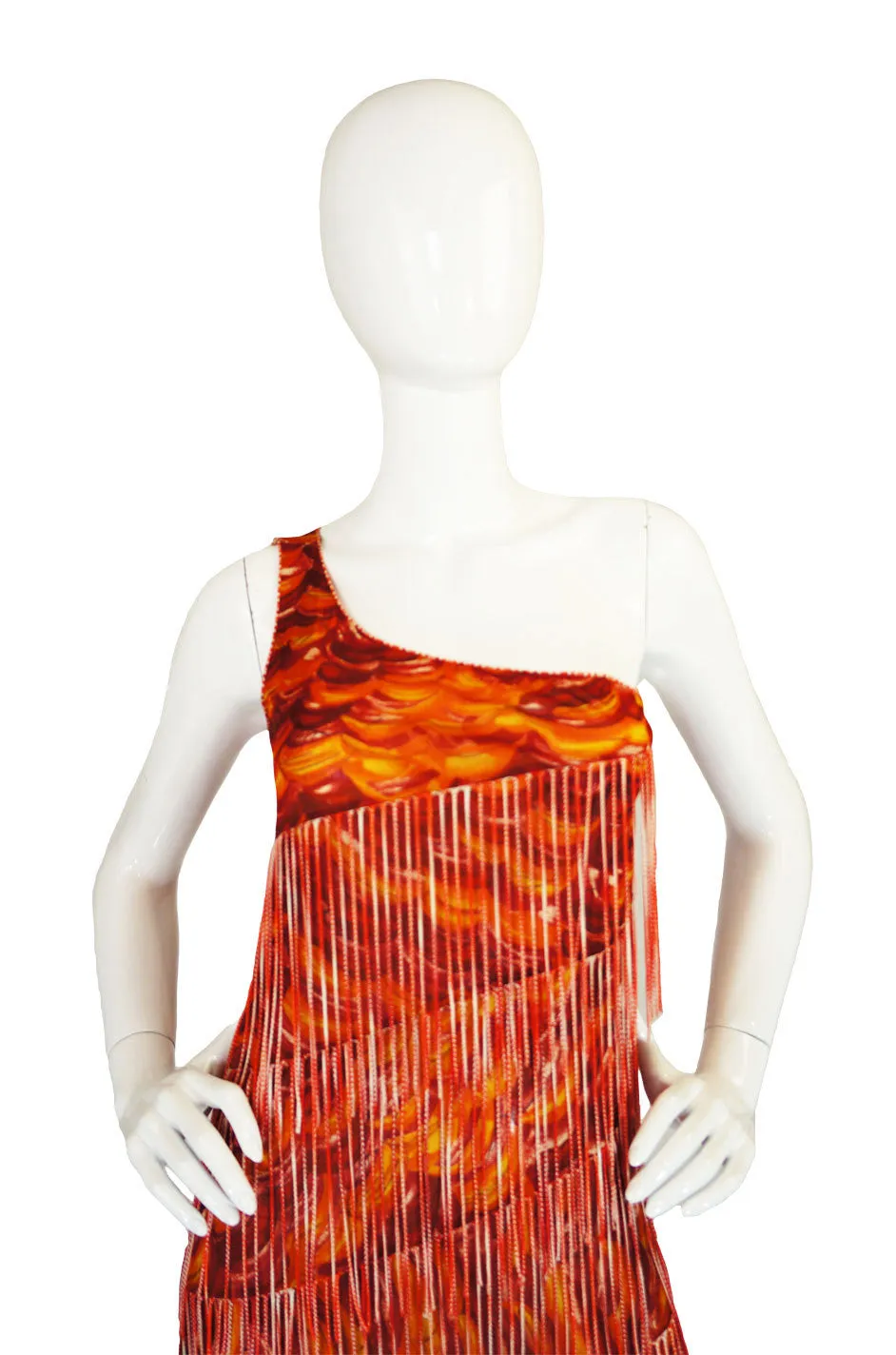 1990s Missoni One Shoulder Fringe Dress
