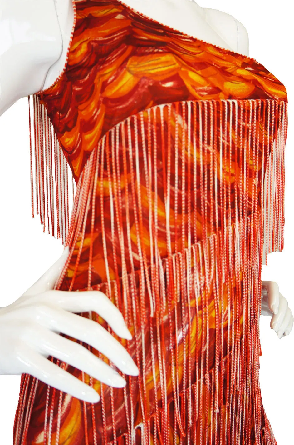 1990s Missoni One Shoulder Fringe Dress