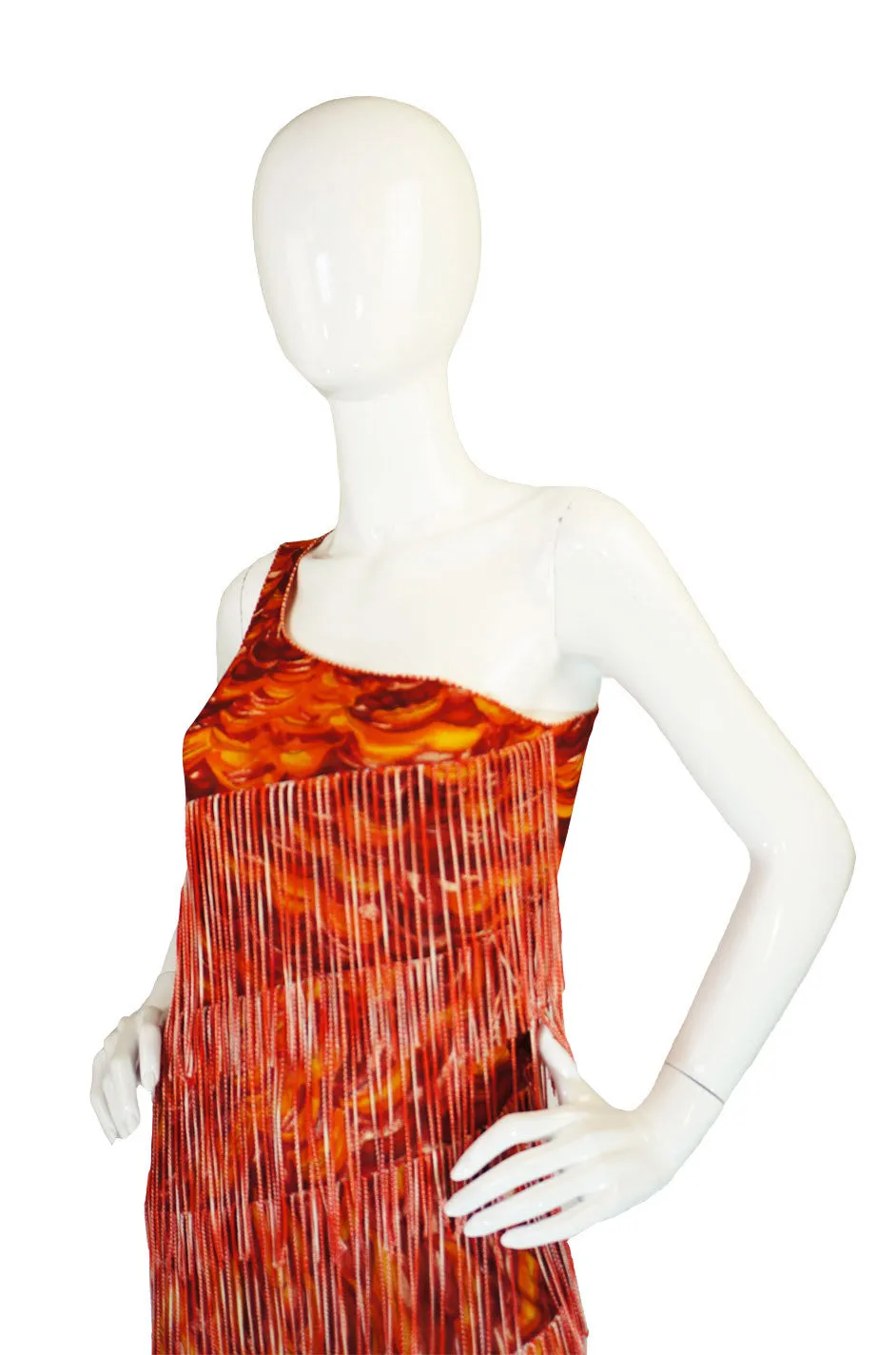 1990s Missoni One Shoulder Fringe Dress