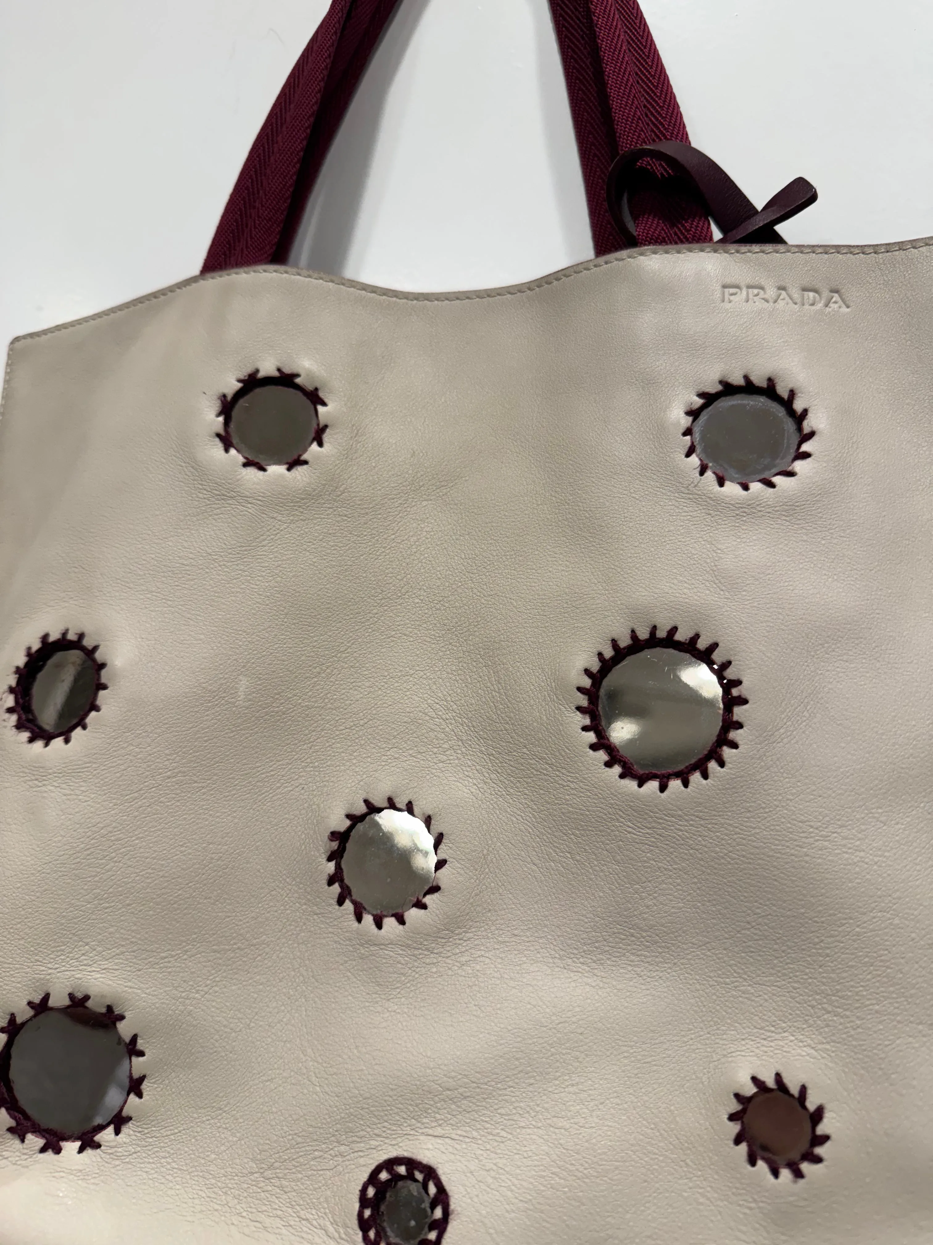 1999 Prada silver mirror tote bag