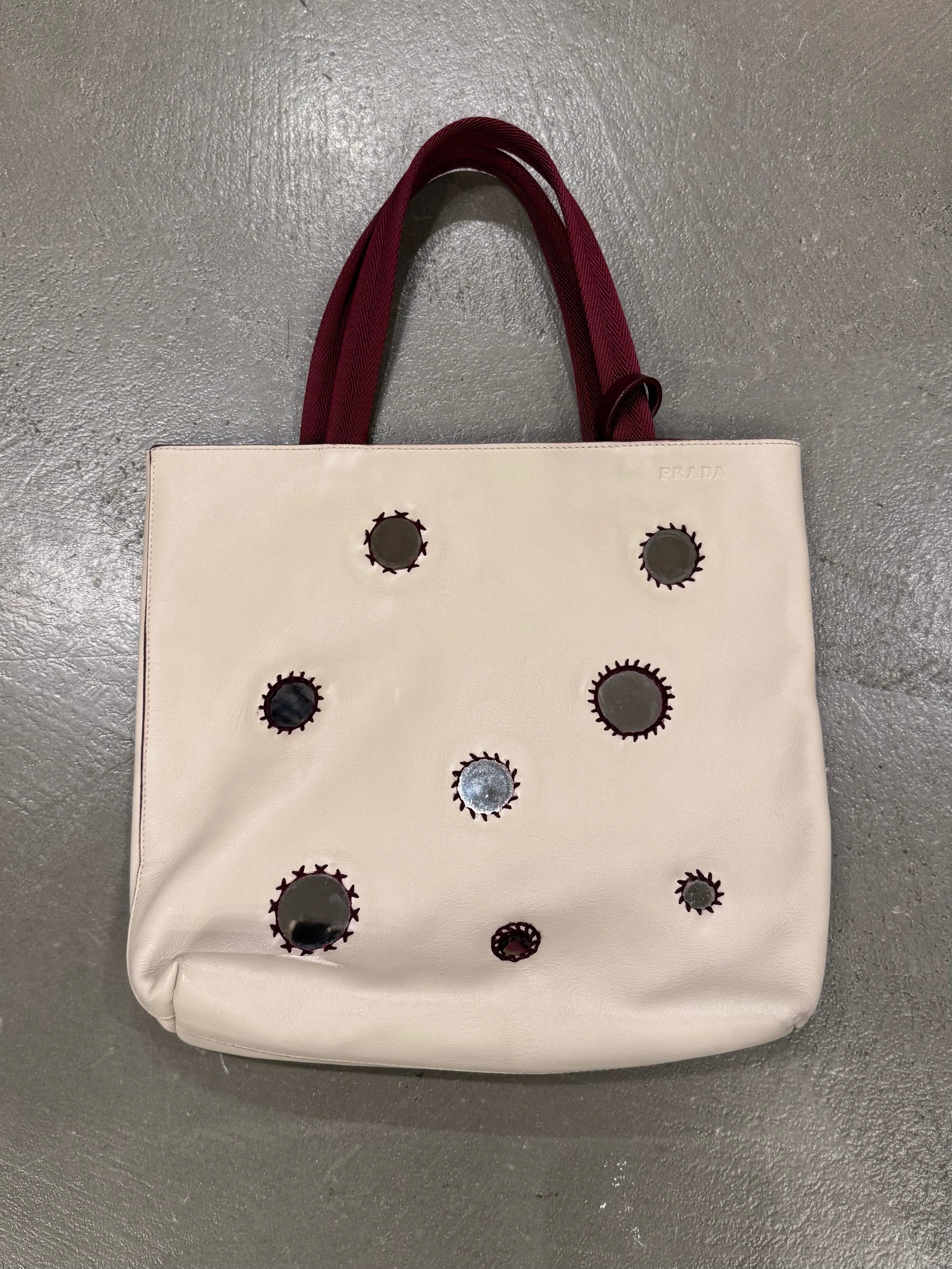 1999 Prada silver mirror tote bag