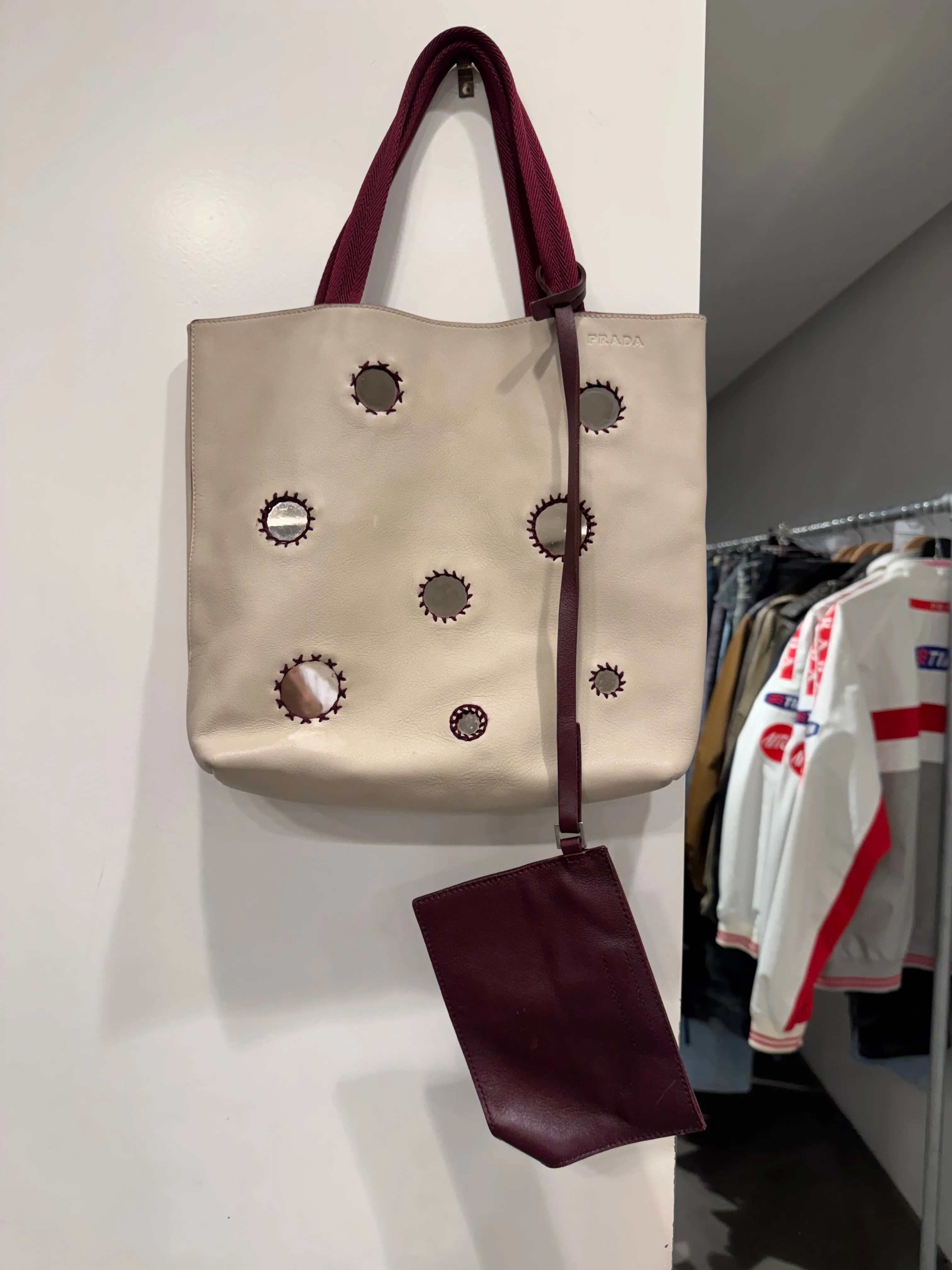 1999 Prada silver mirror tote bag