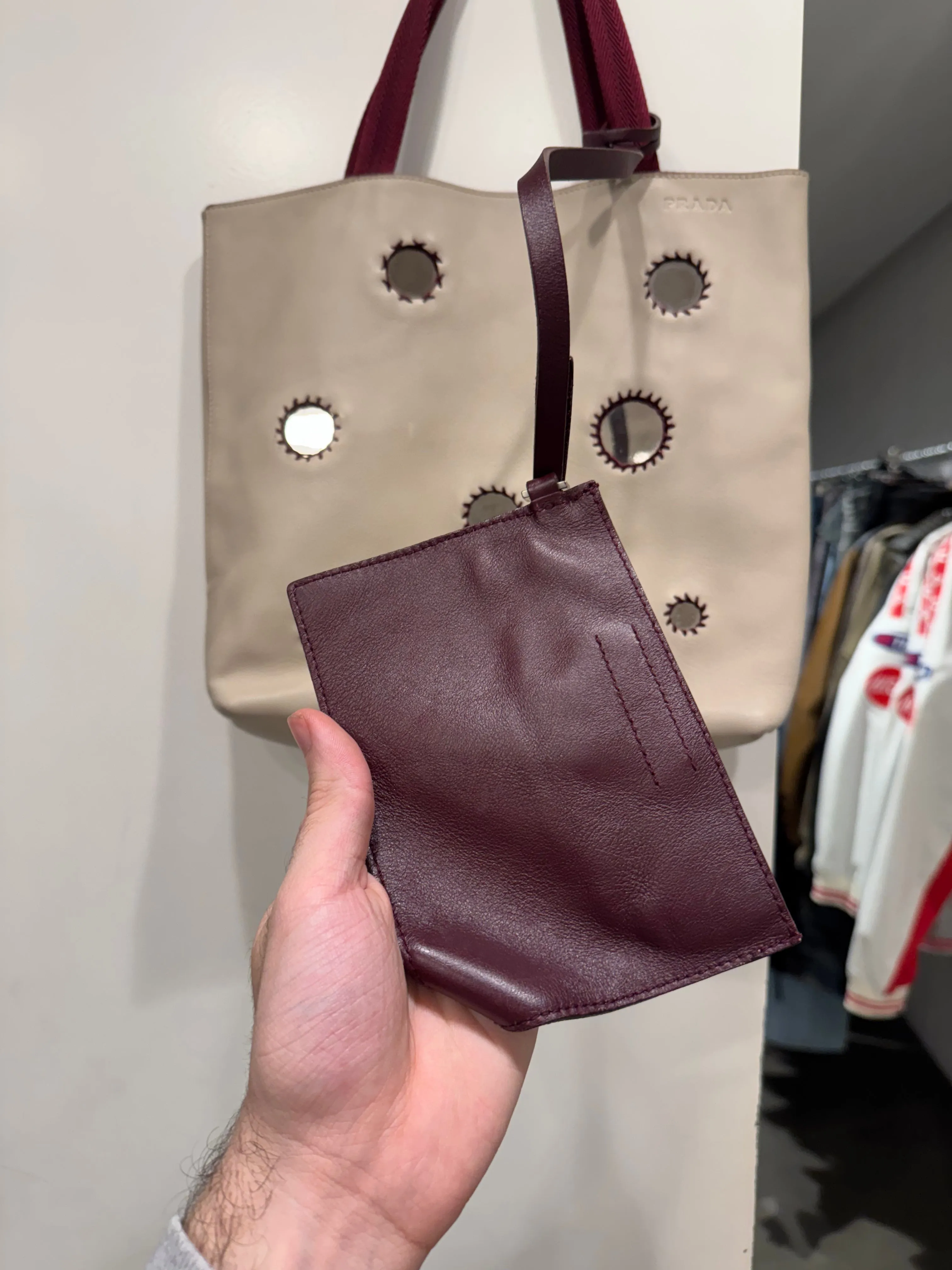 1999 Prada silver mirror tote bag