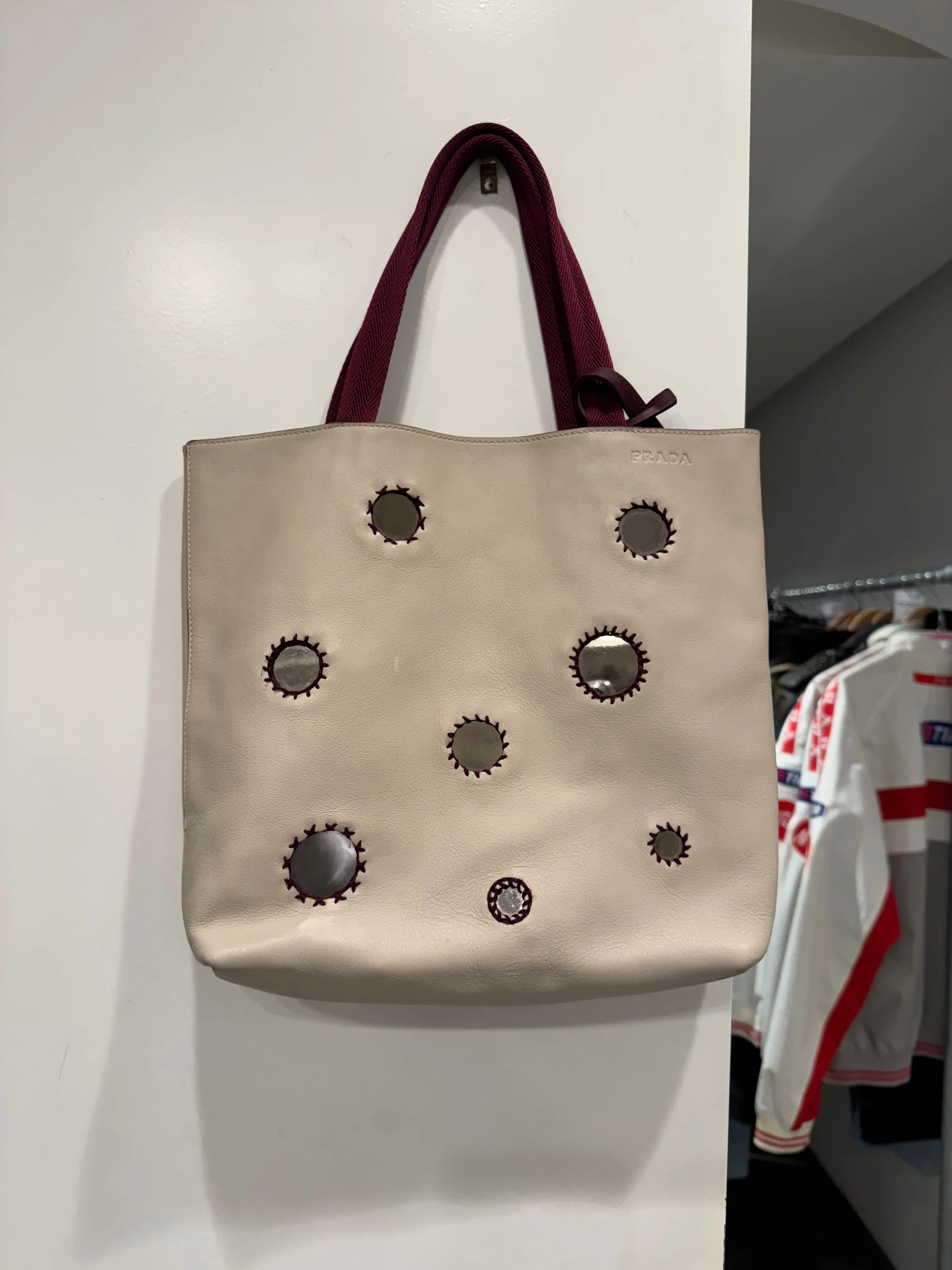 1999 Prada silver mirror tote bag