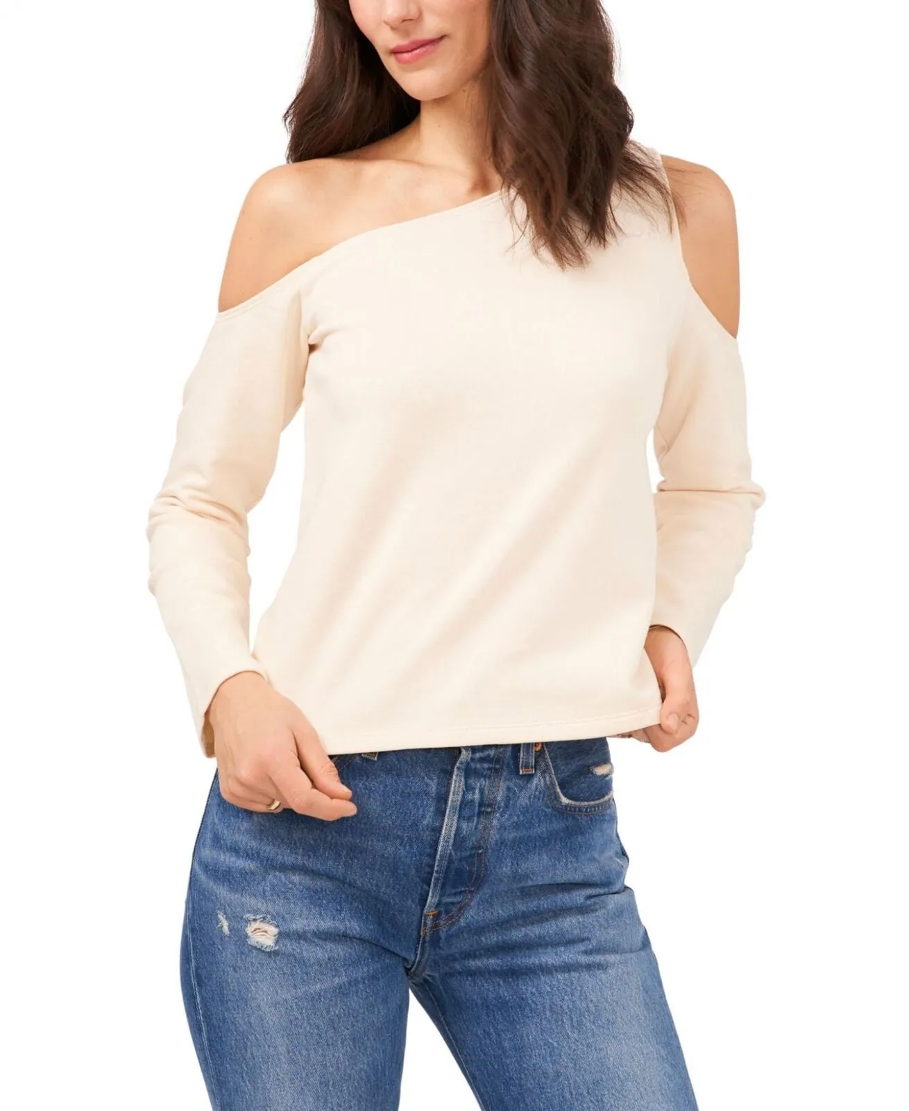 1.state Womens Asymmetric Cold-Shoulder Blouse 8161644 Ivory L