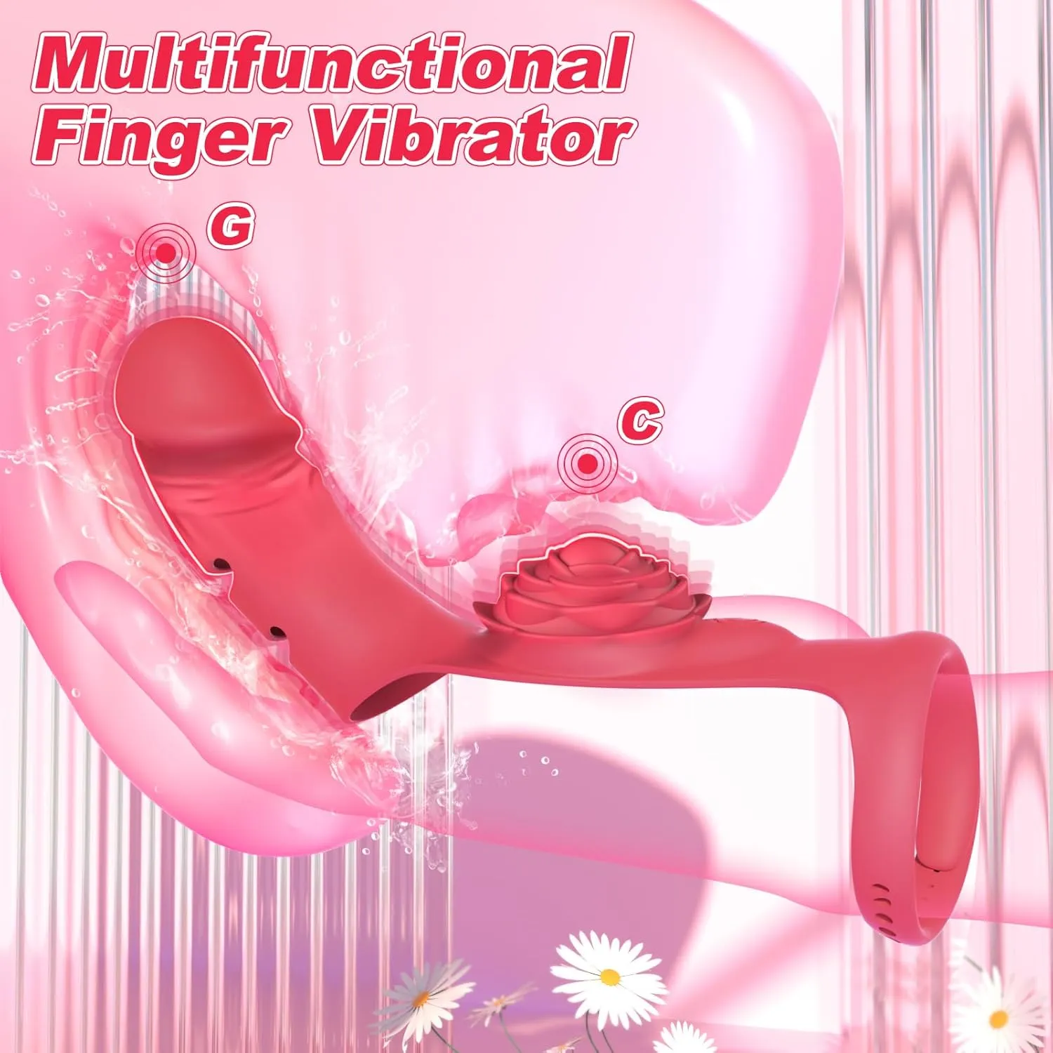 2-in-1 Travel Teaser Ignite Finger Vibrator with 9 Modes Rose Vibration