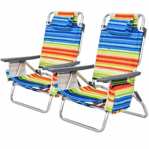 2-Pack Folding Backpack Beach Chair 5-Position Outdoor Reclining Chairs with Pil